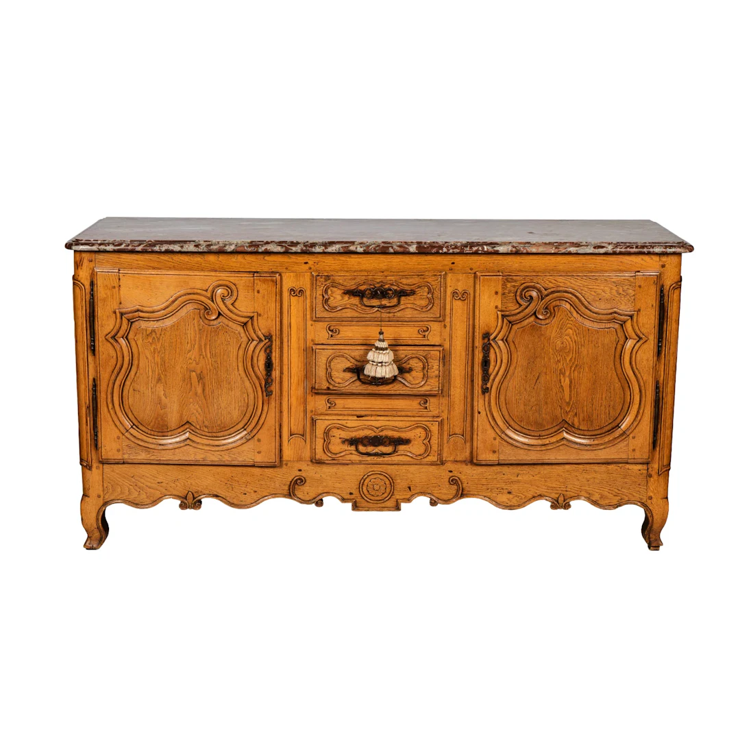 Provincial Louis XV Marble Top Oak Buffet