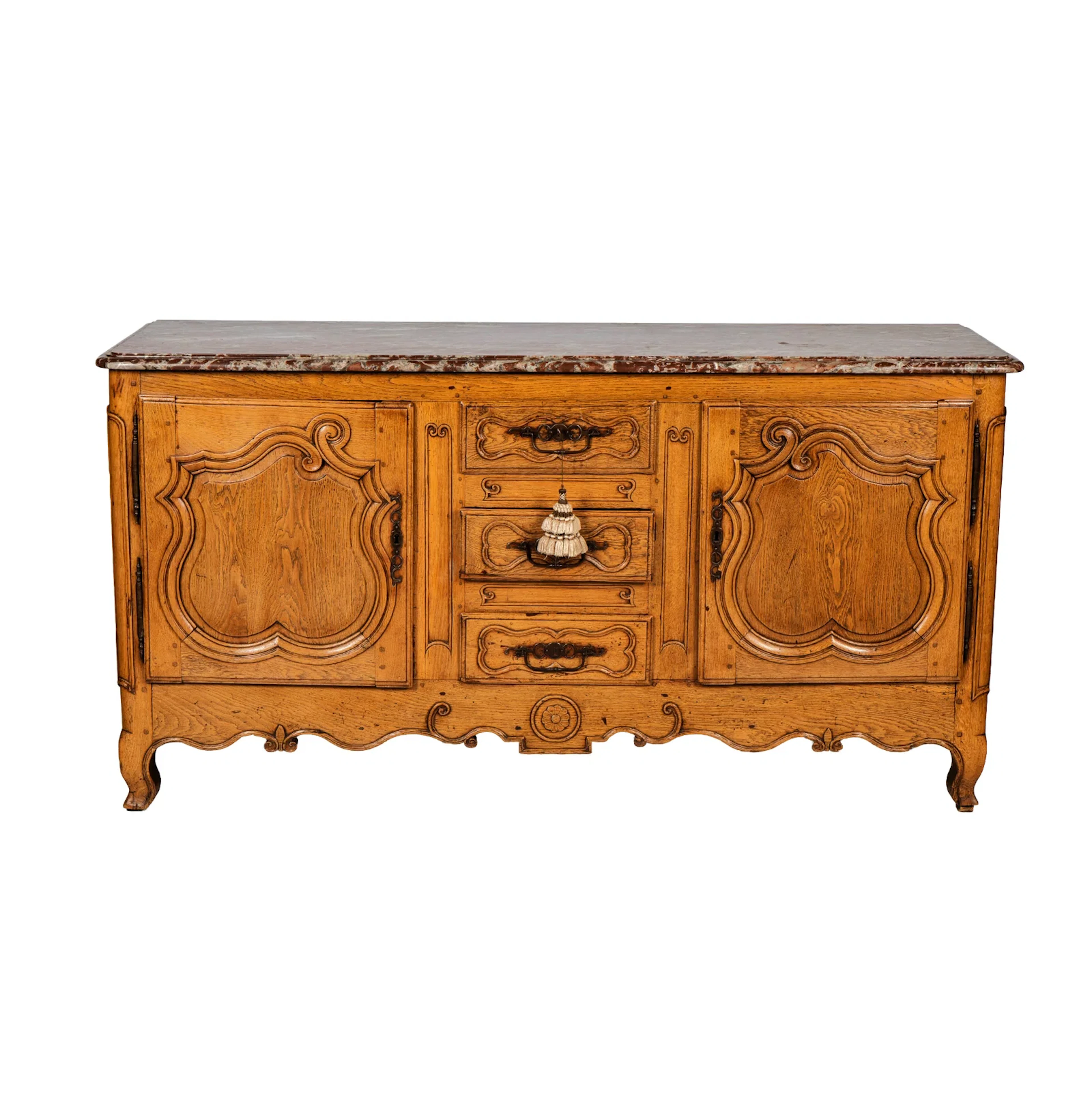Provincial Louis XV Marble Top Oak Buffet