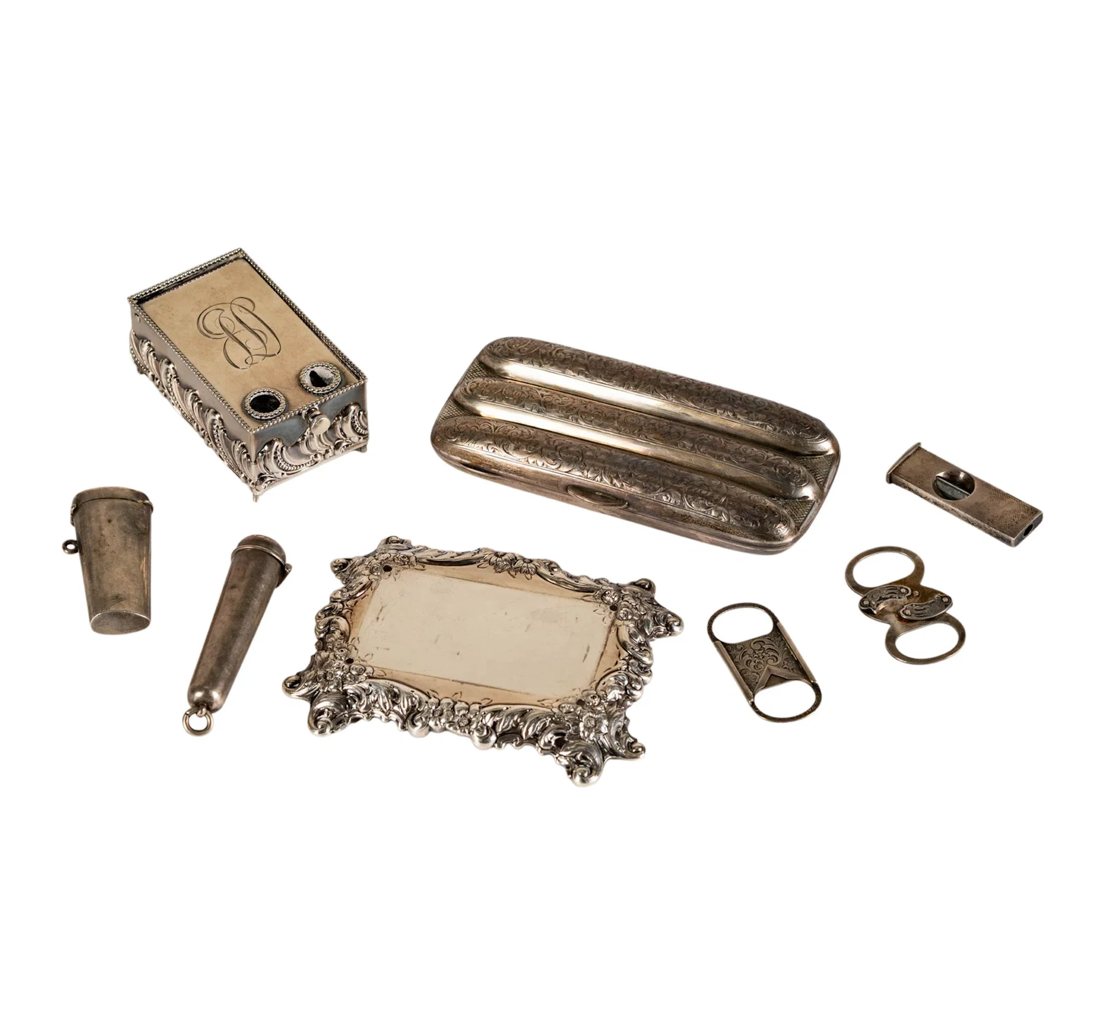 A Collection of Sterling Silver Smoking Accessories