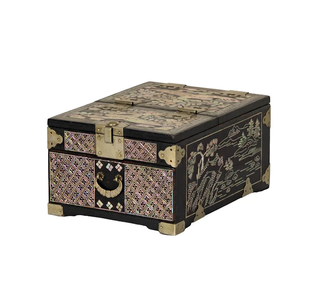 A Korean Lacquer and Inlaid Makeup Box