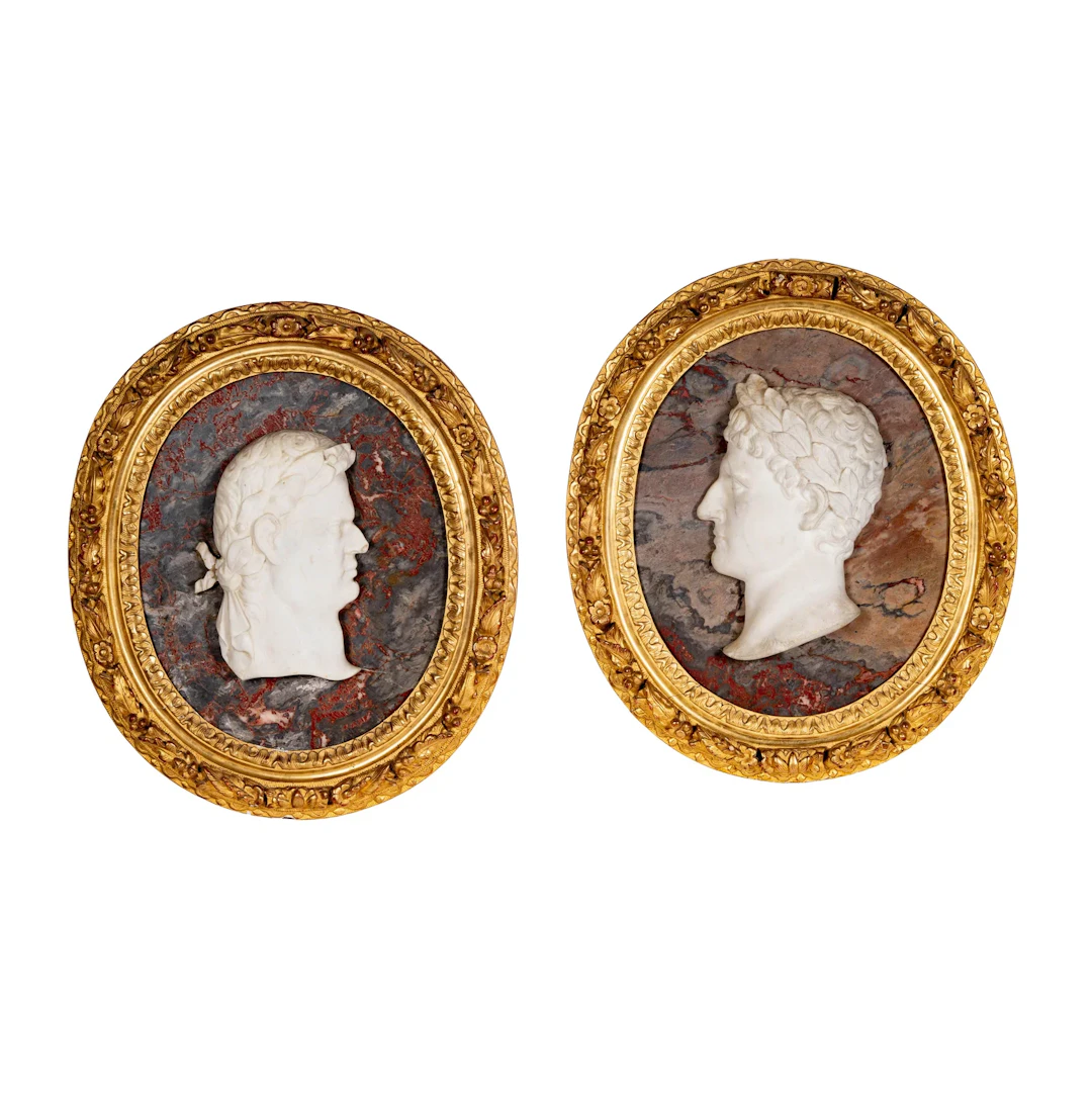 A Pair of Italian Marble Emperor Plaques