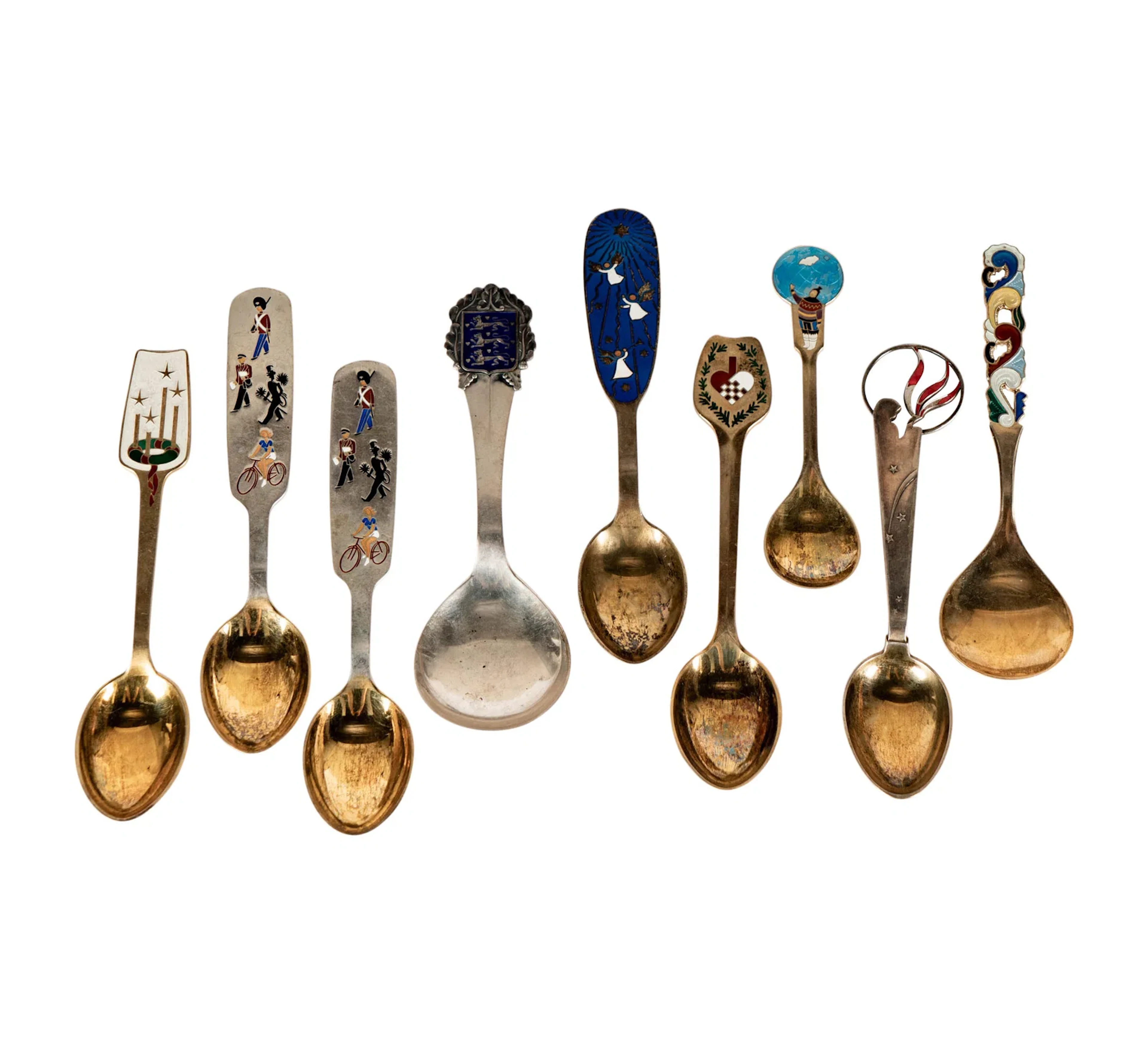 A Collection of Danish Sterling Silver and Enamel Commemorative Spoons