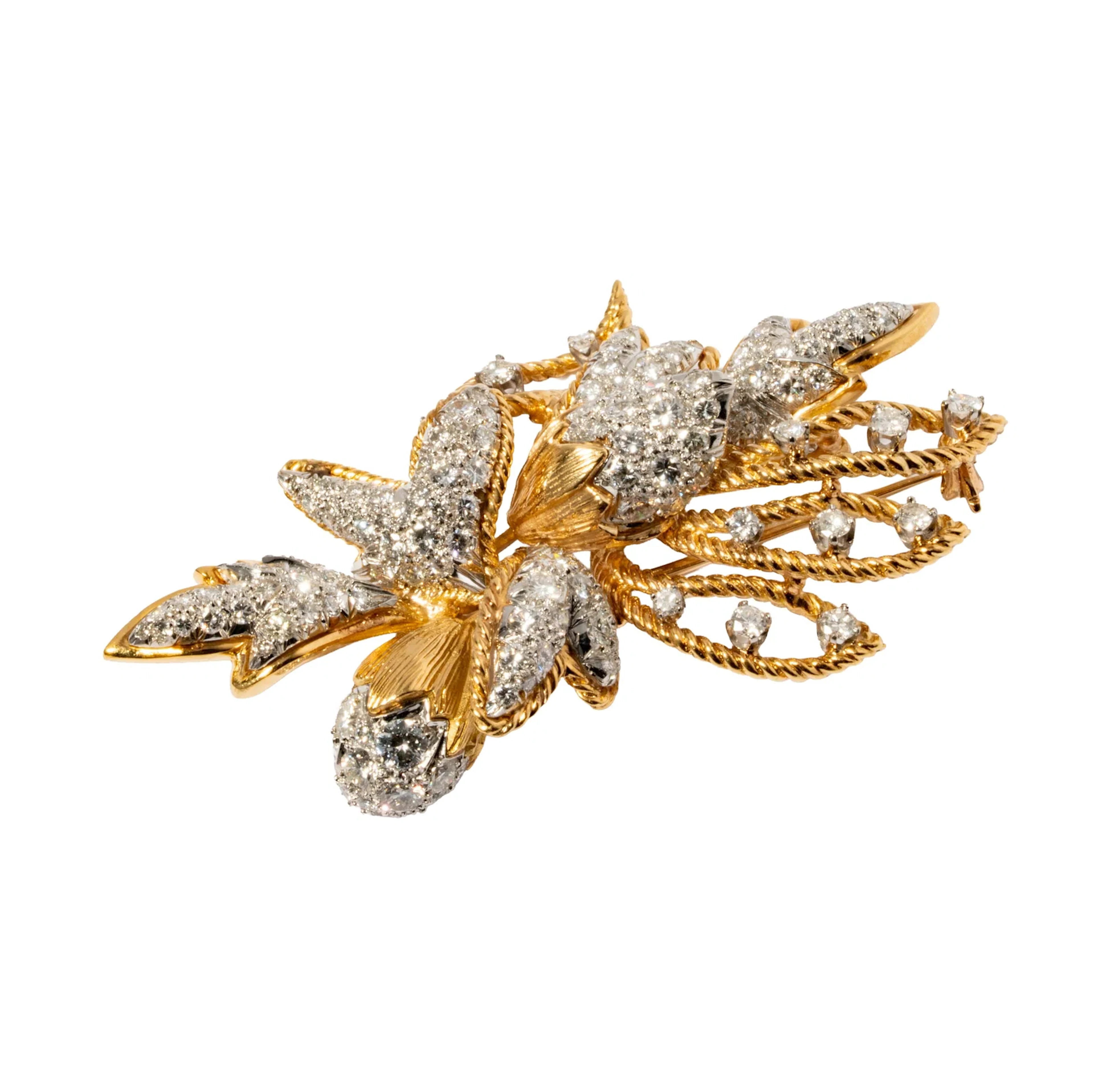 Vintage 18K Yellow Gold and Diamond Acorn Brooch