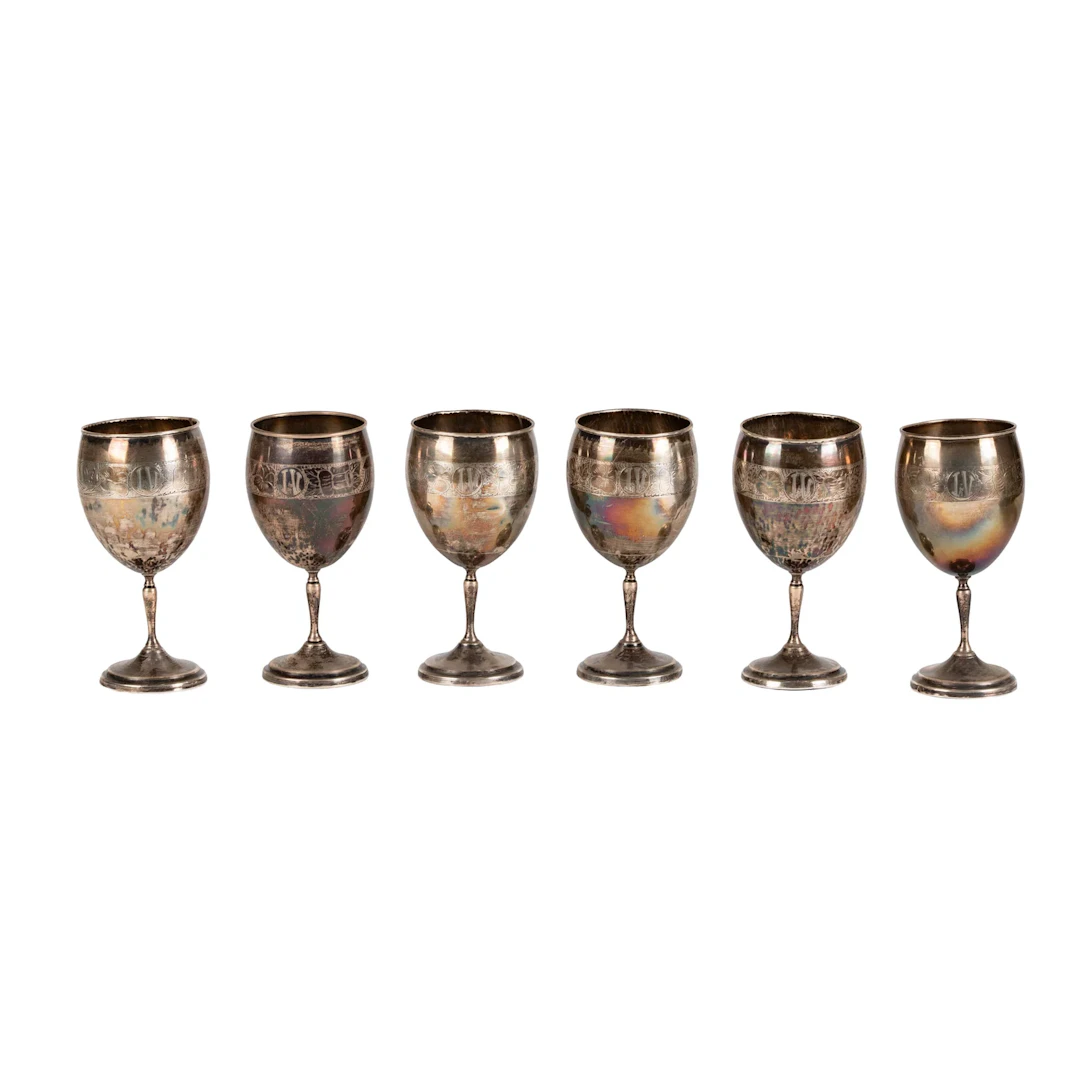 Set of Six Arturo Medina Sterling Silver Goblets