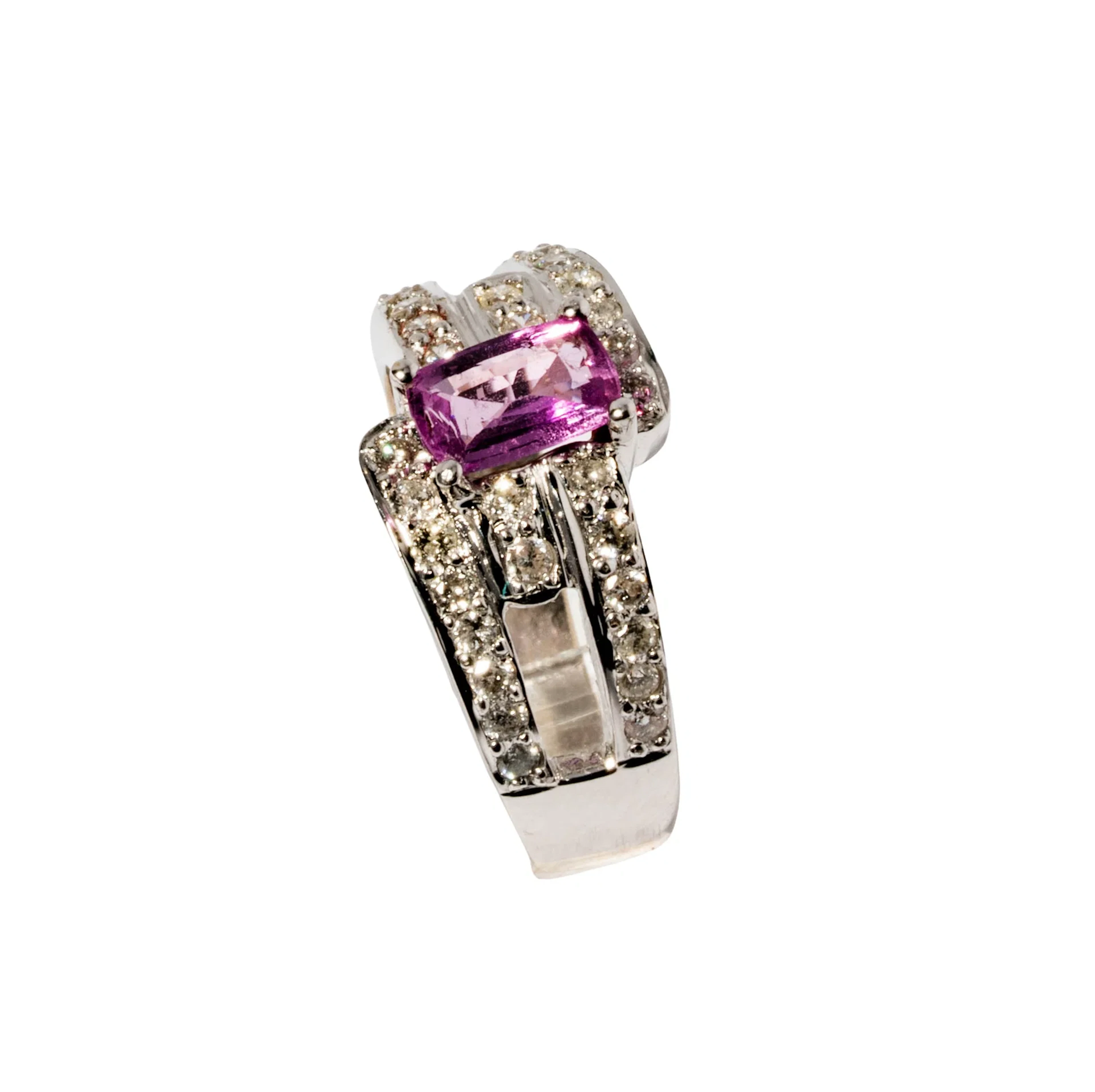 18 Karat White Gold Diamond and Pink Sapphire Ring