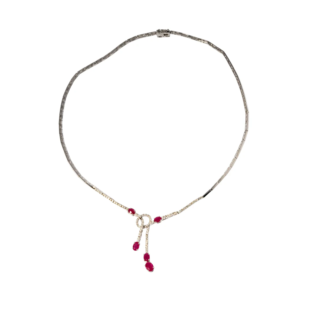 18-Karat White Gold Ruby and Diamond Necklace