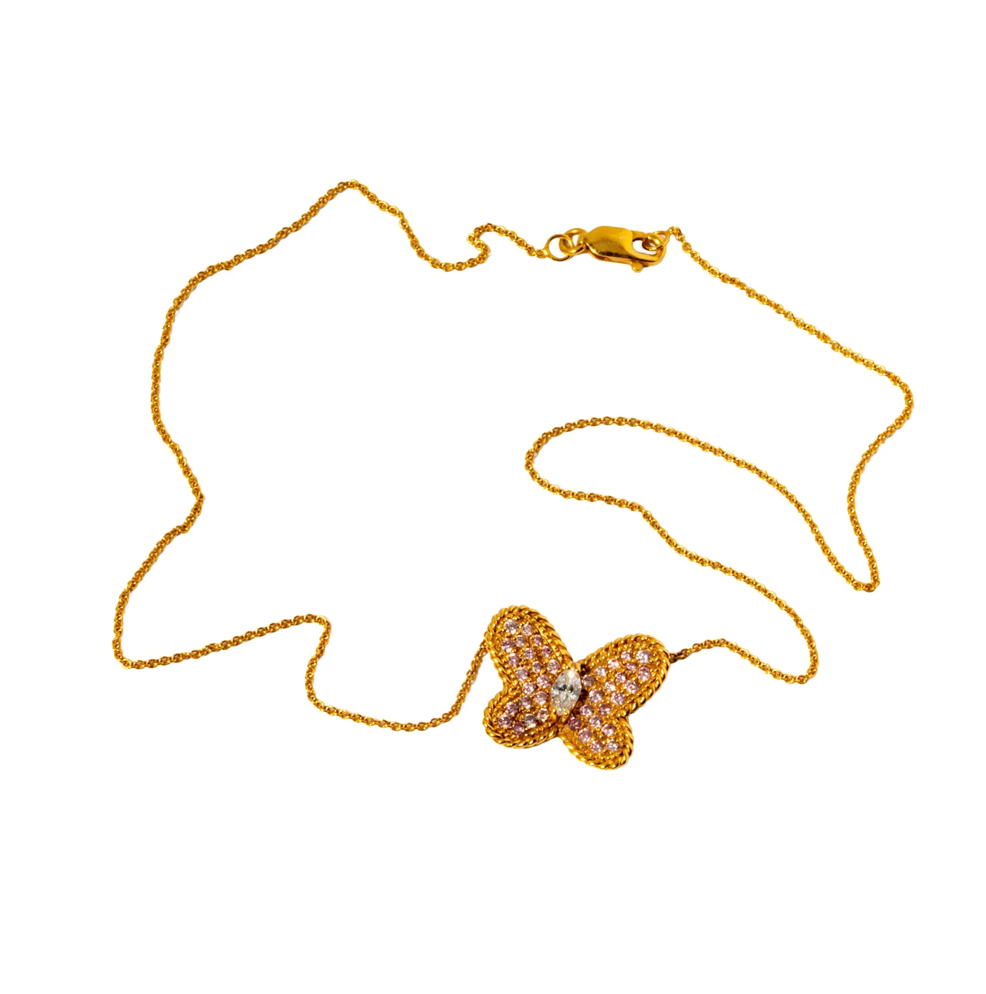 Graff, 18-Karat Yellow Gold Pink Diamond Butterfly Pendant Necklace