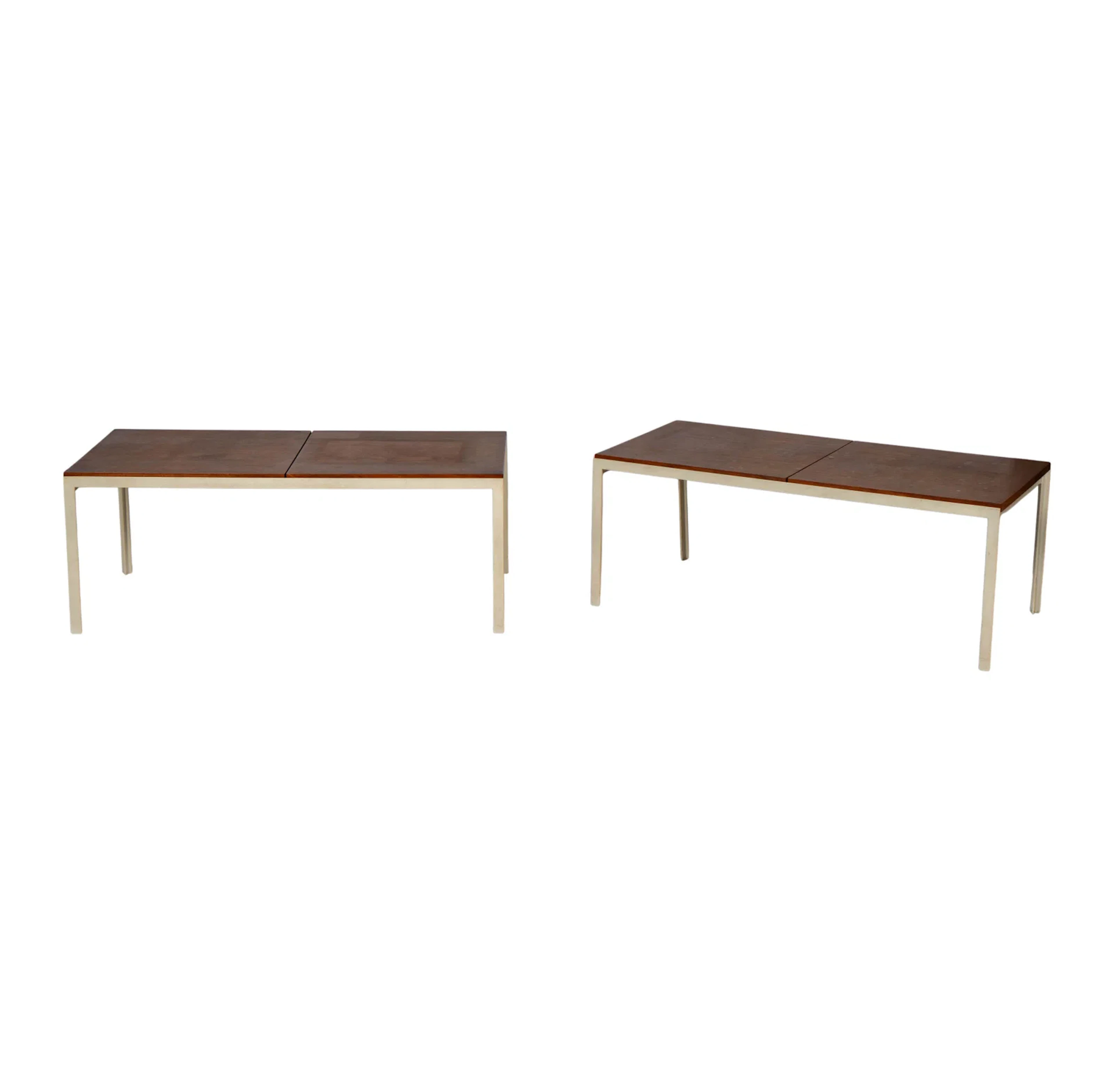 Pair of Florence Knoll Wood and Metal Tables