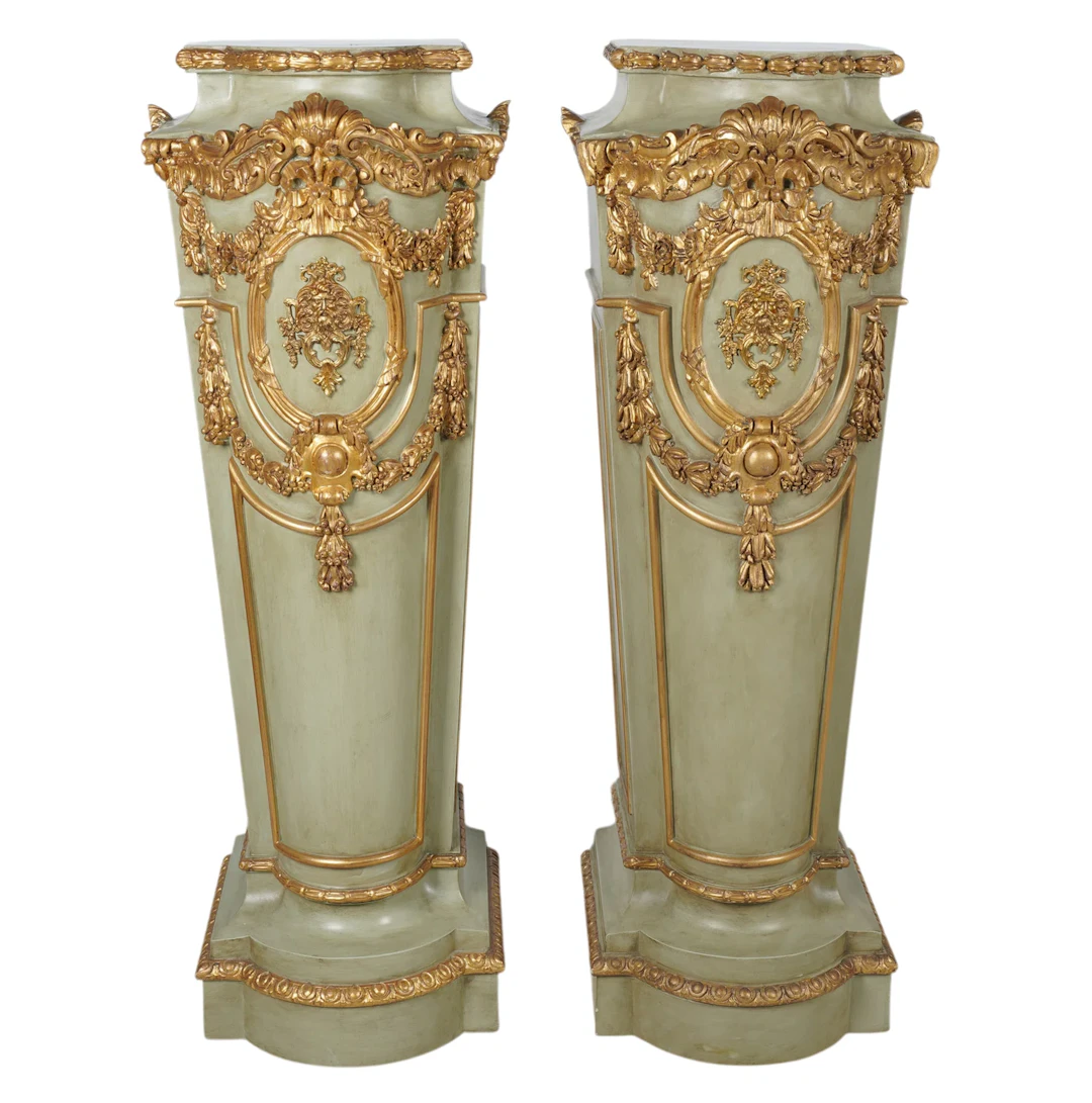 A Pair of Italian Louis XVI-Style Carved Wood and Painted Pedestals