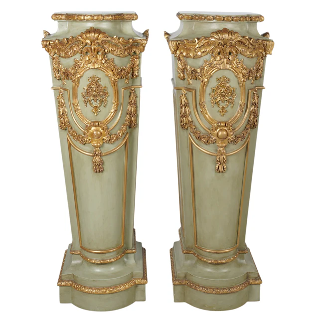 A Pair of Italian Louis XVI-Style Carved Wood and Painted Pedestals