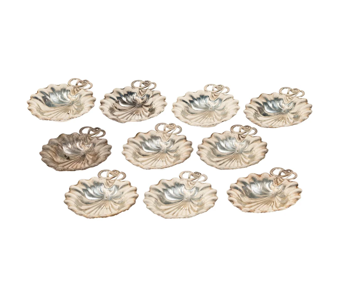 A Set of Ten Gorham Sterling Silver Lily Pad Nut Dishes