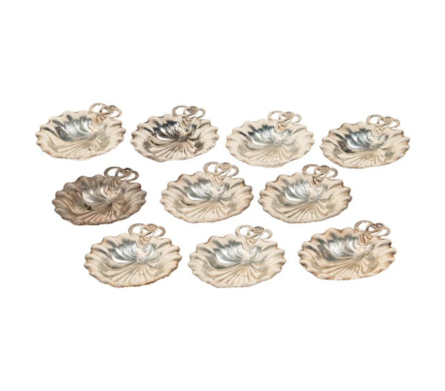 A Set of Ten Gorham Sterling Silver Lily Pad Nut Dishes