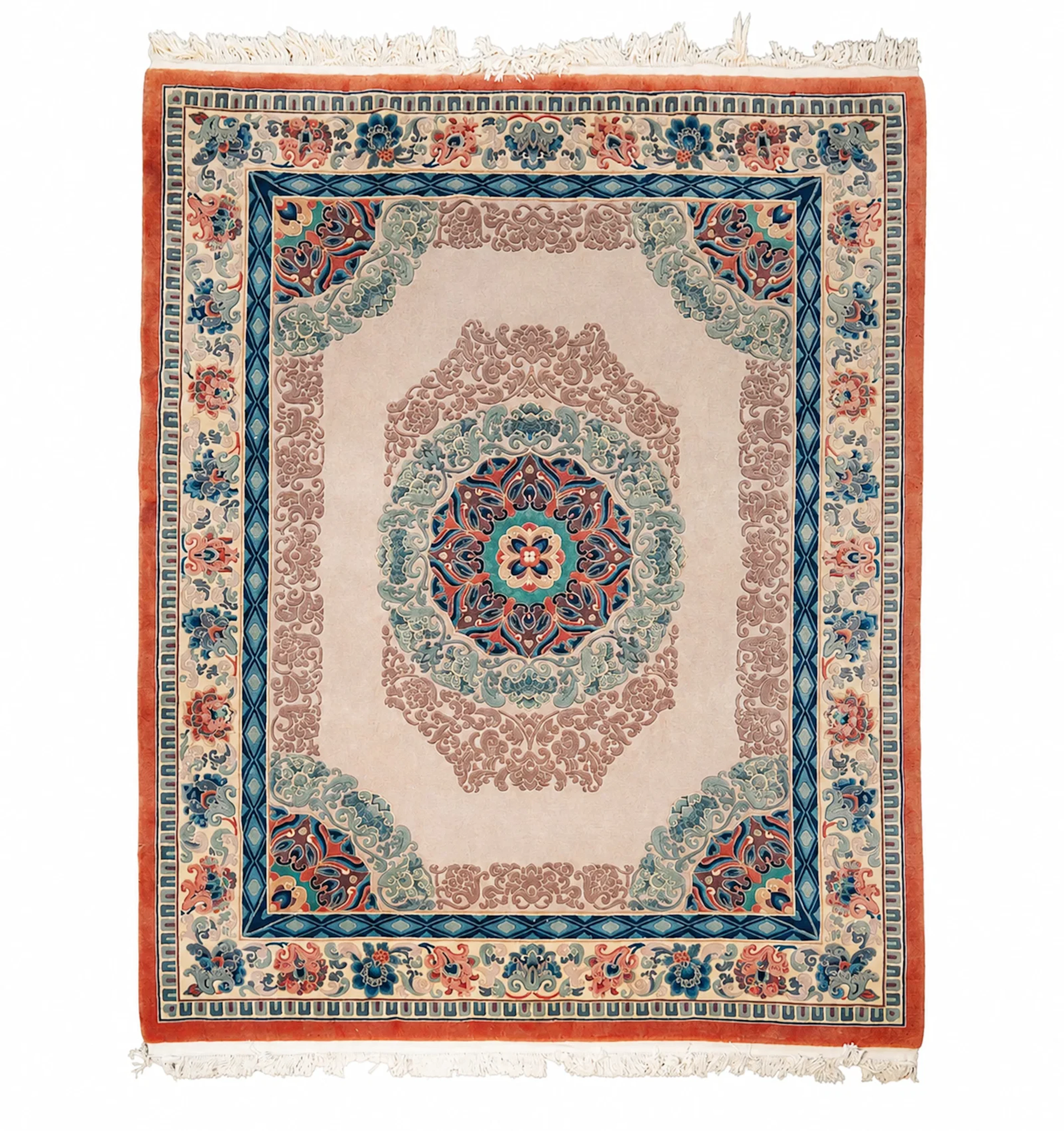 Chinese Beige and Blue Deco-Style Area Rug