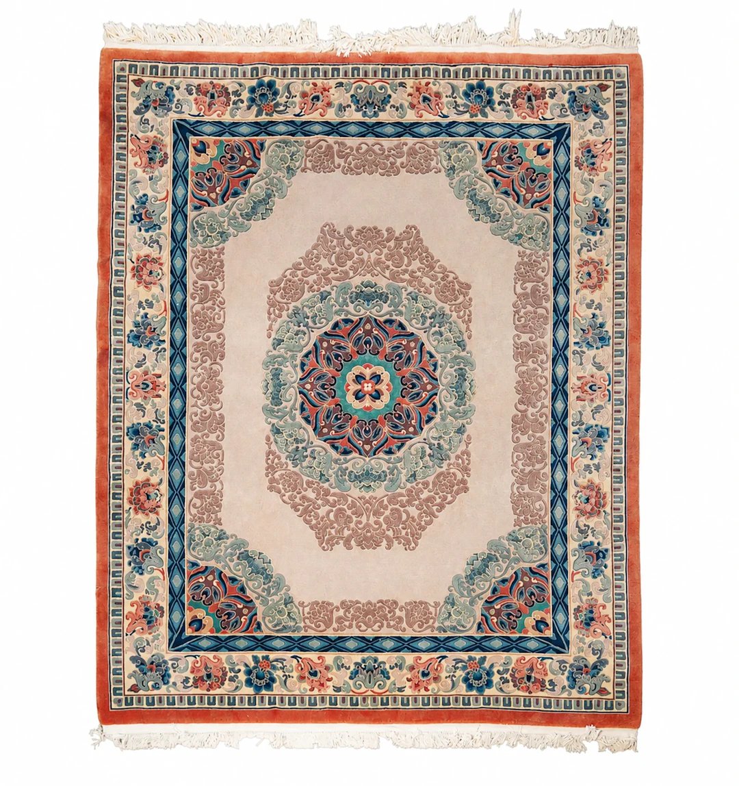 Chinese Beige and Blue Deco-Style Area Rug