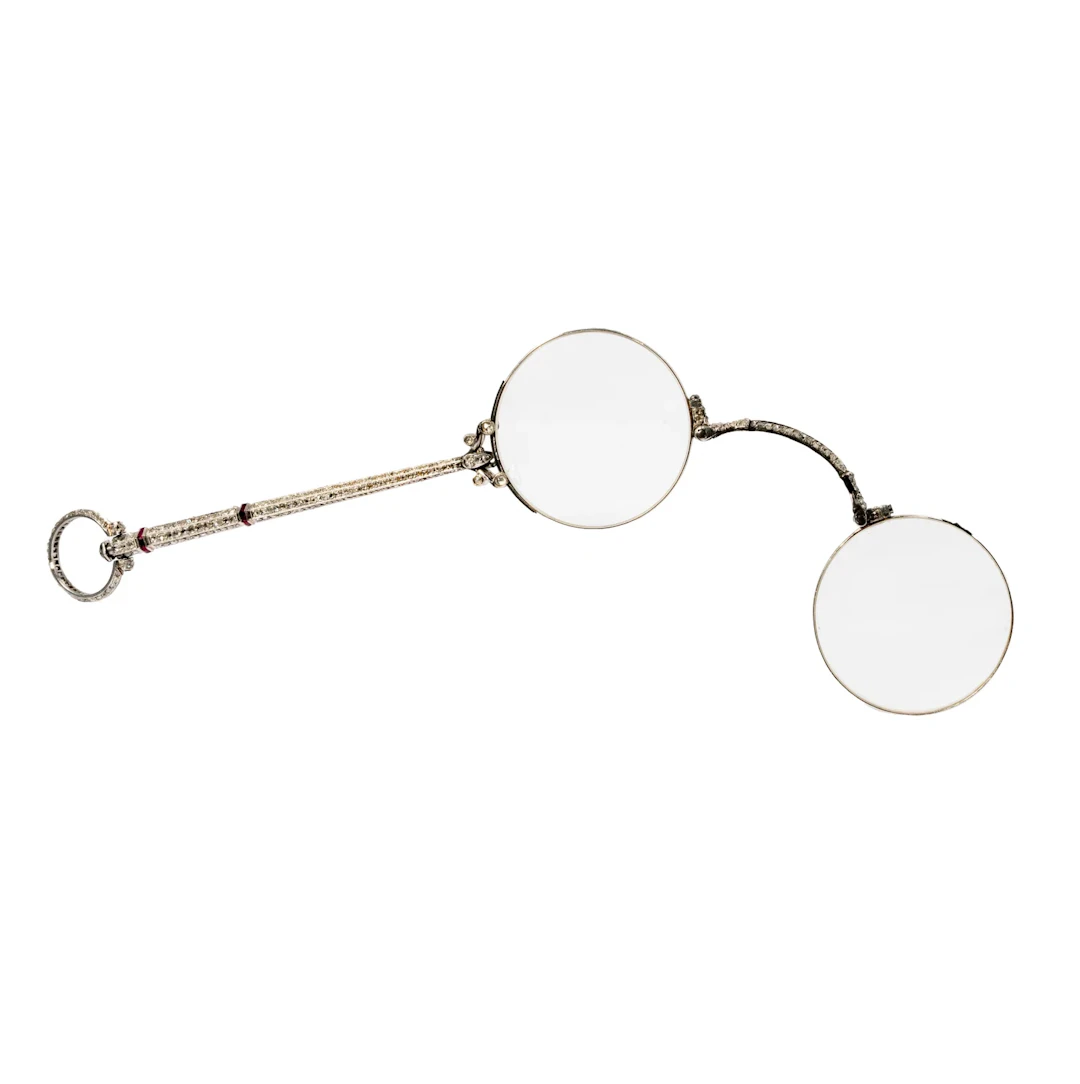 Art Deco Platinum Diamond and Ruby Lorgnette