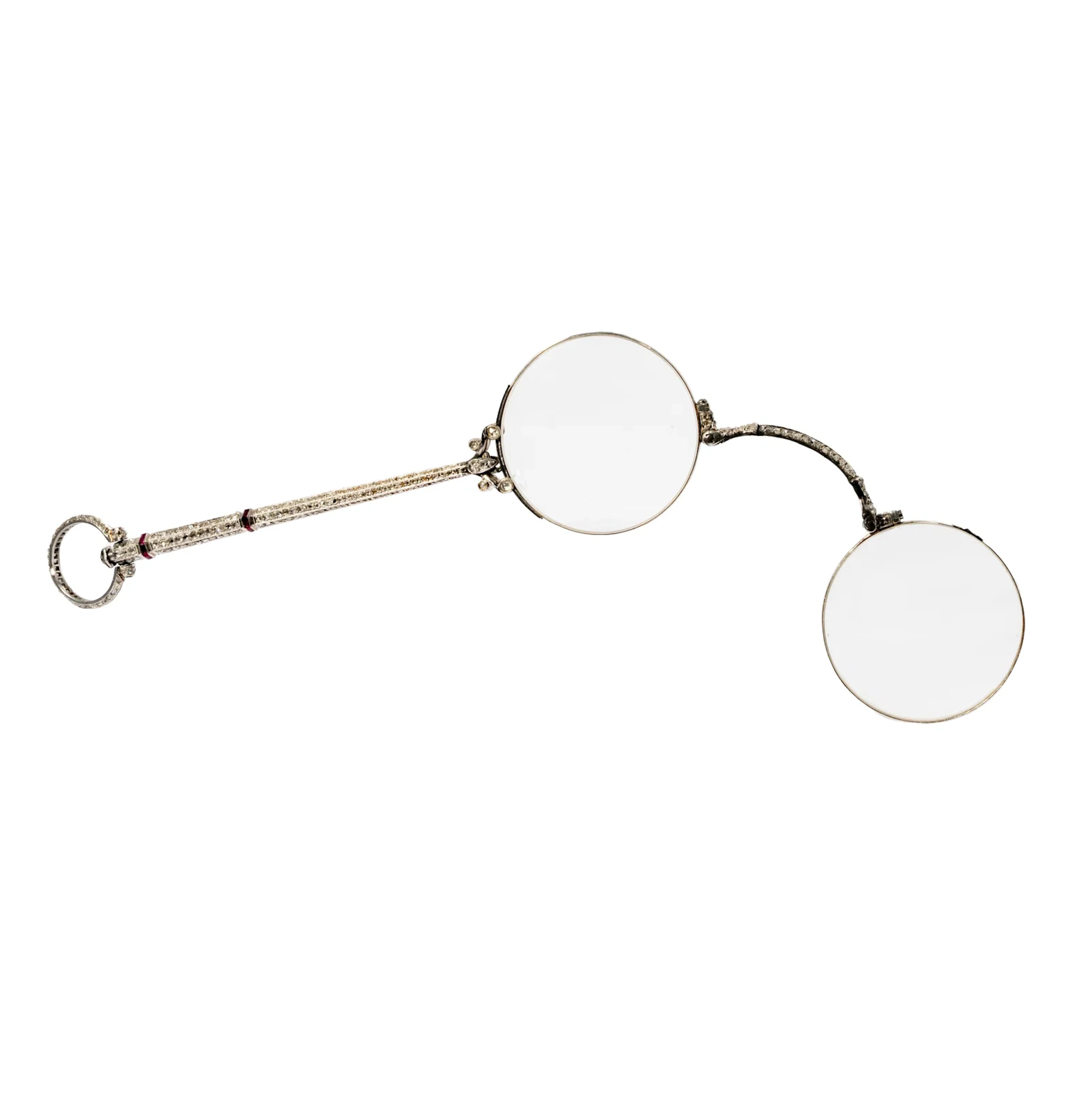 Art Deco Platinum Diamond and Ruby Lorgnette