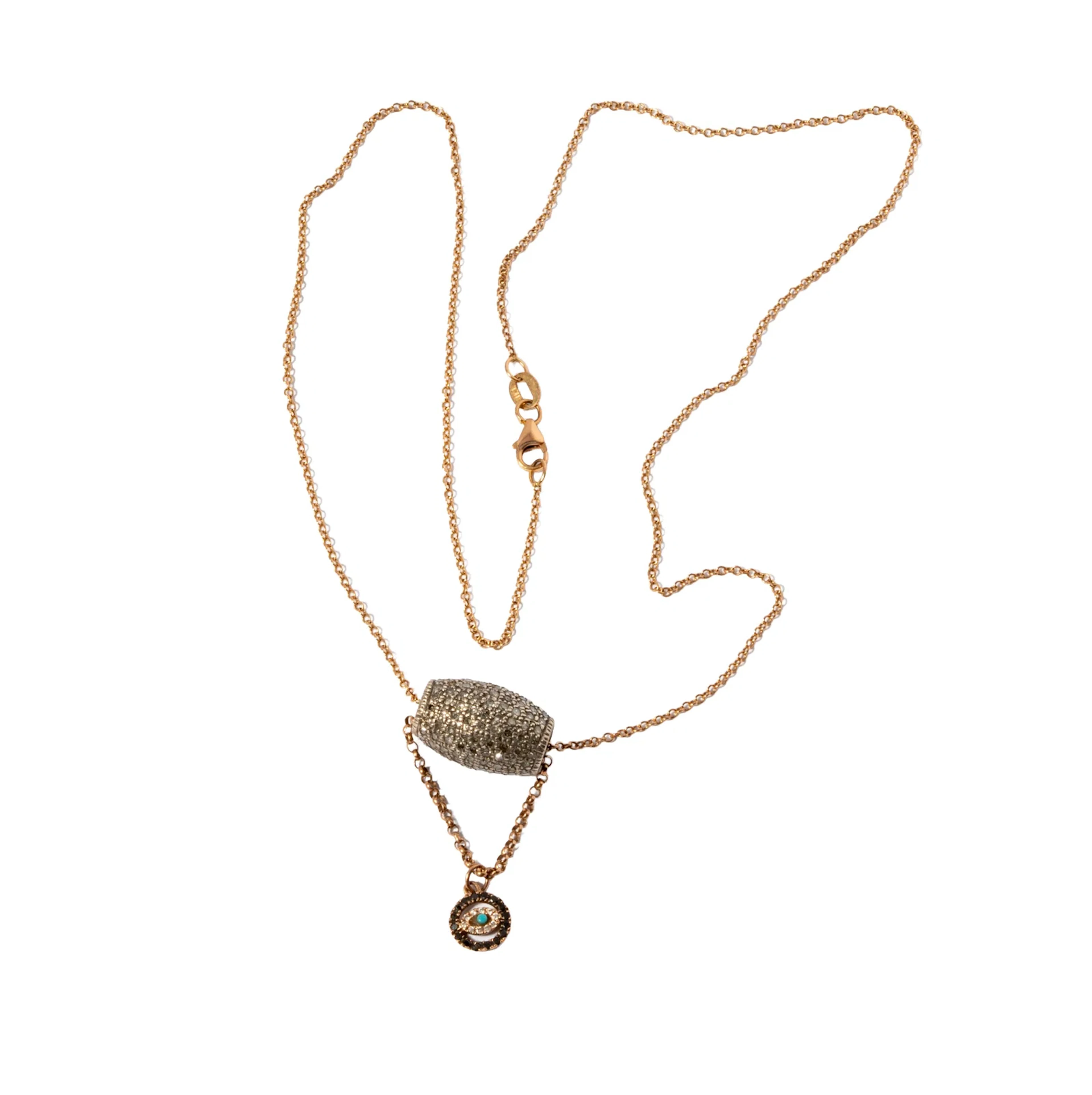 14 Karat Rose Gold, Sterling Silver Diamond, Sapphire and Turquoise Necklace