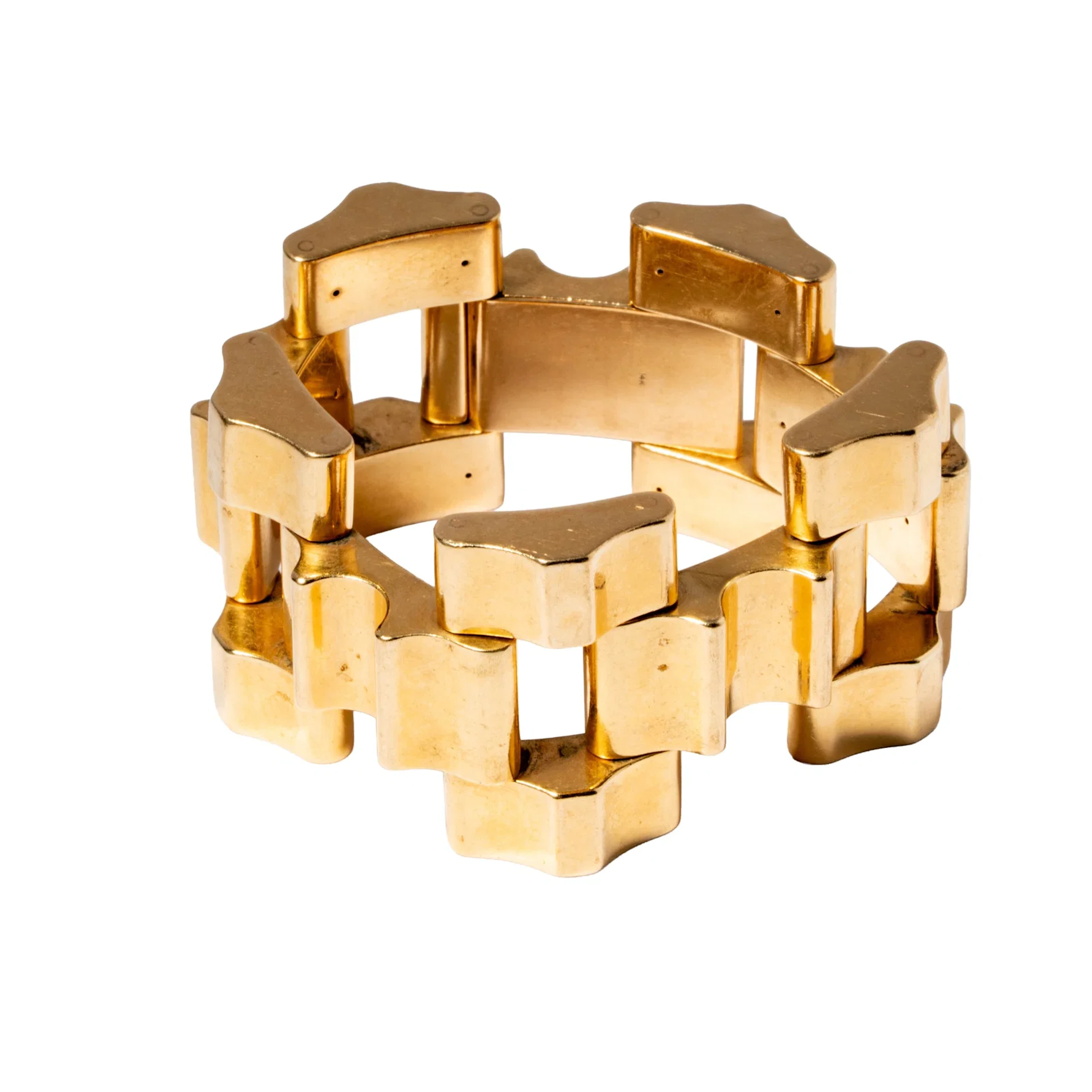 14-Karat Yellow Gold Retro Wide Link Bracelet