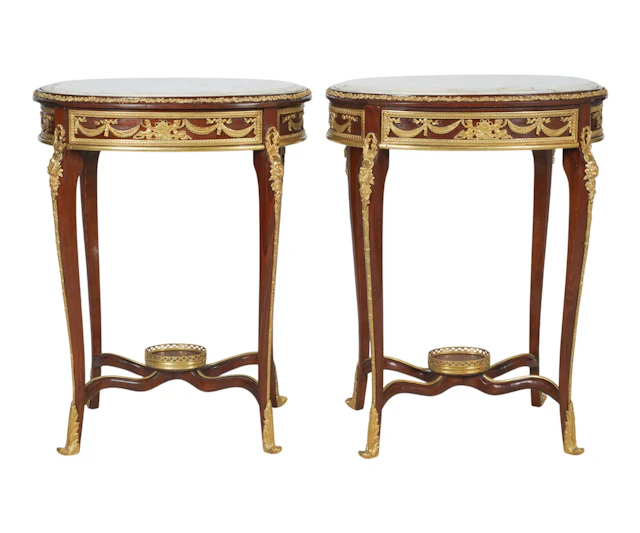 A Pair of French Louis XVI-Style Gilt Bronze Mounted Marble Top Tables
