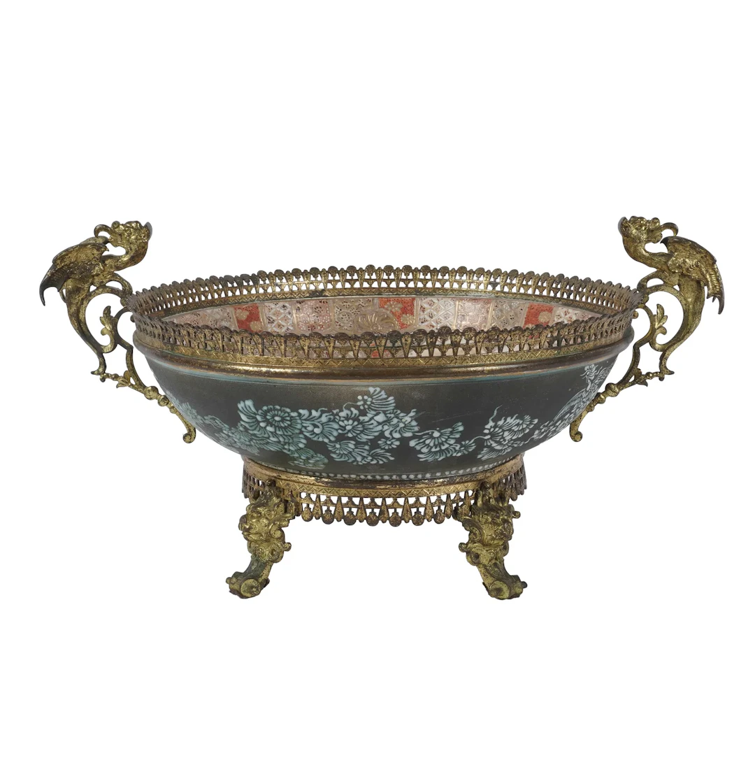 Satsuma Gilt-Metal Mounted Porcelain Center Bowl