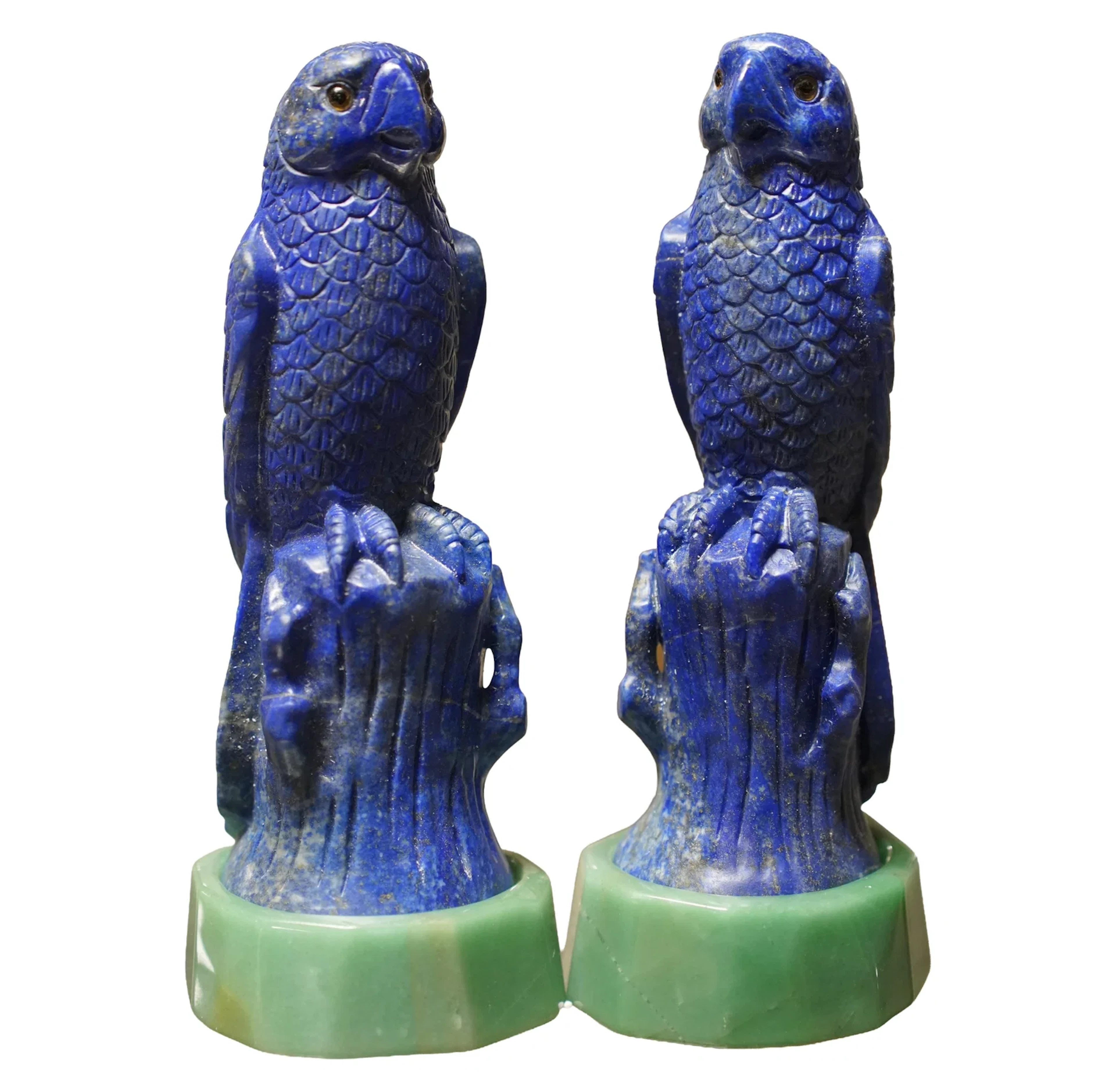A Pair of Carved Lapis Lazuli Figures of Parrots