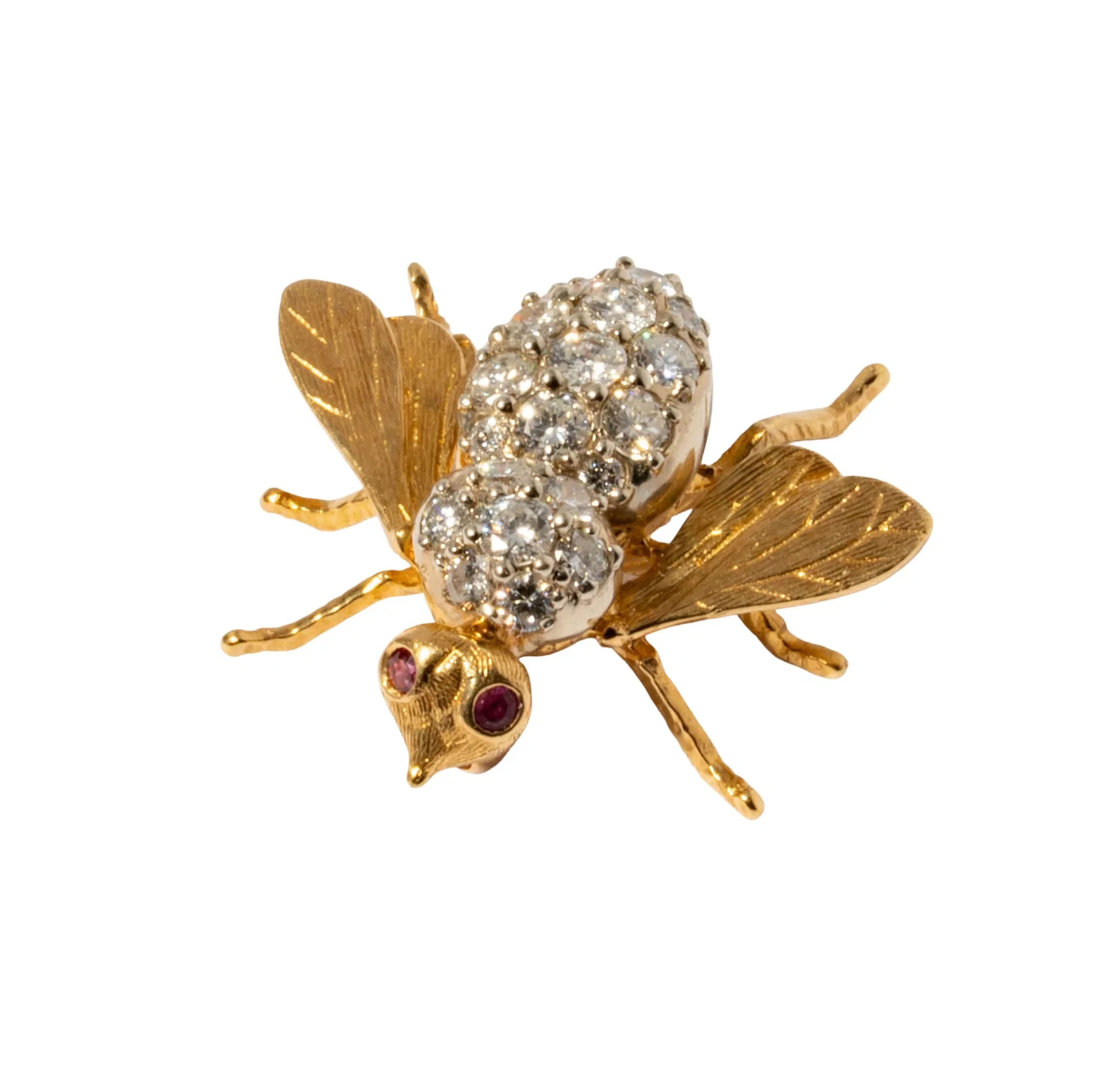 18 Karat Yellow Gold Diamond and Ruby Bee Brooch
