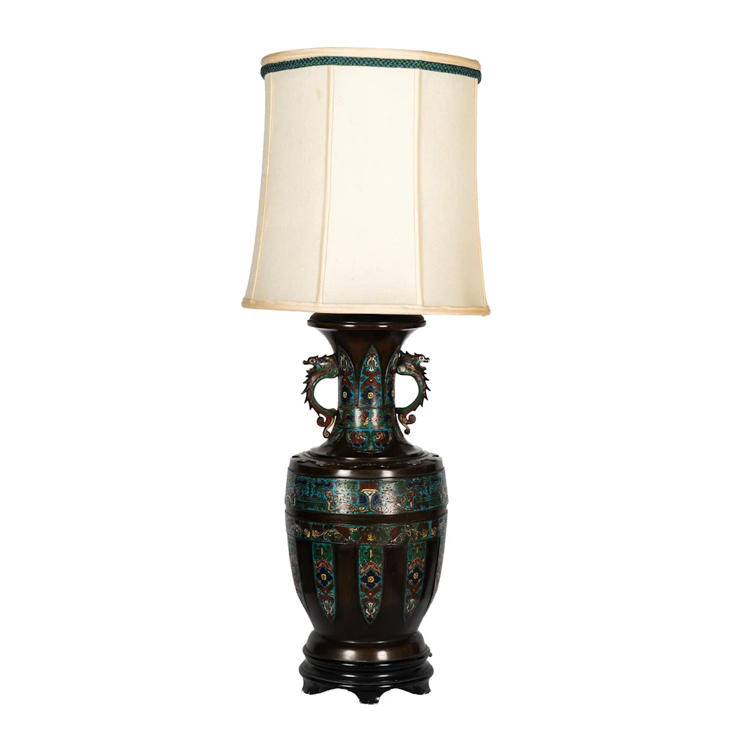 Large Bronze Champleve Urn Mounted as a Lamp