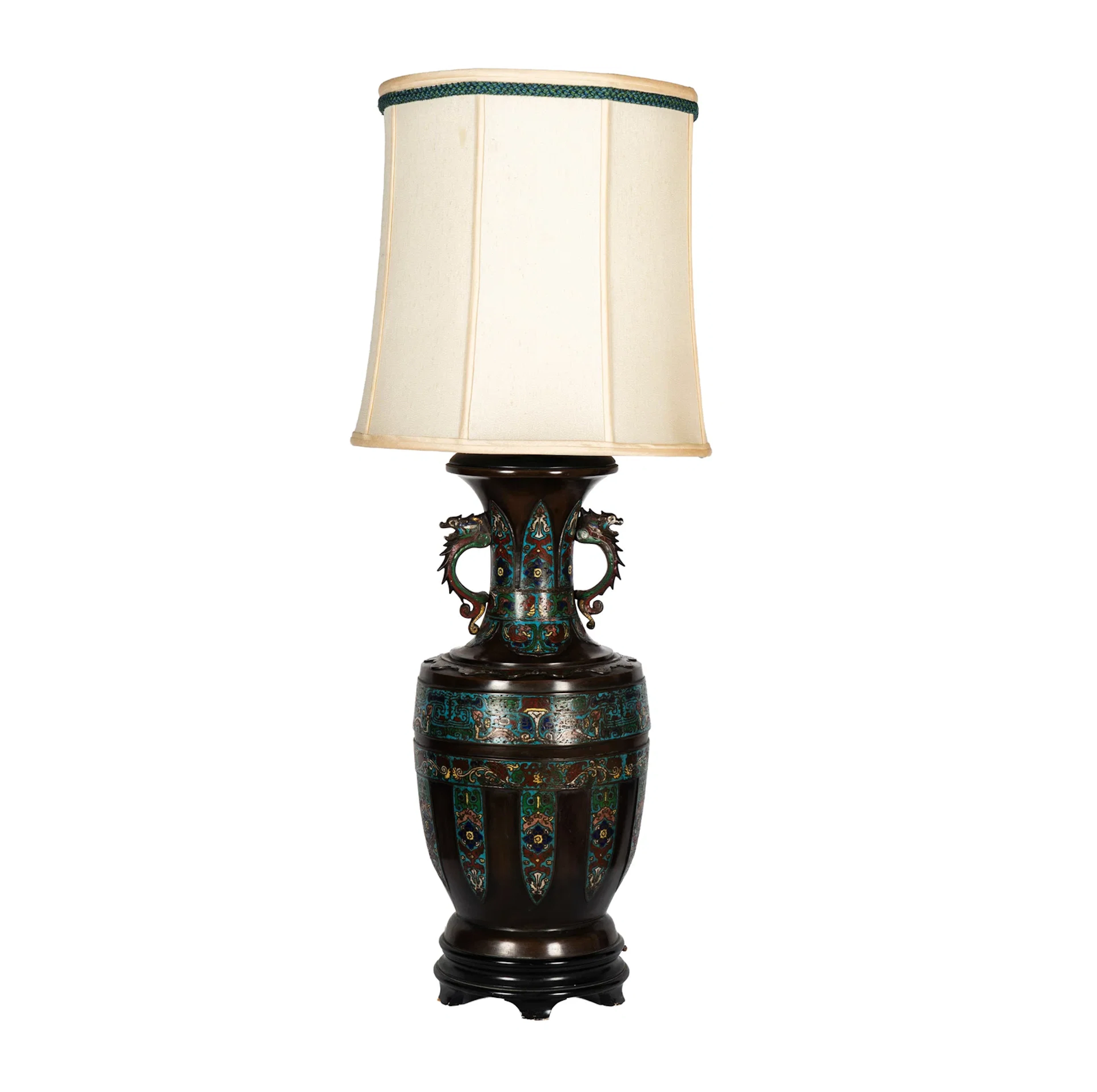 Large Bronze Champleve Urn Mounted as a Lamp