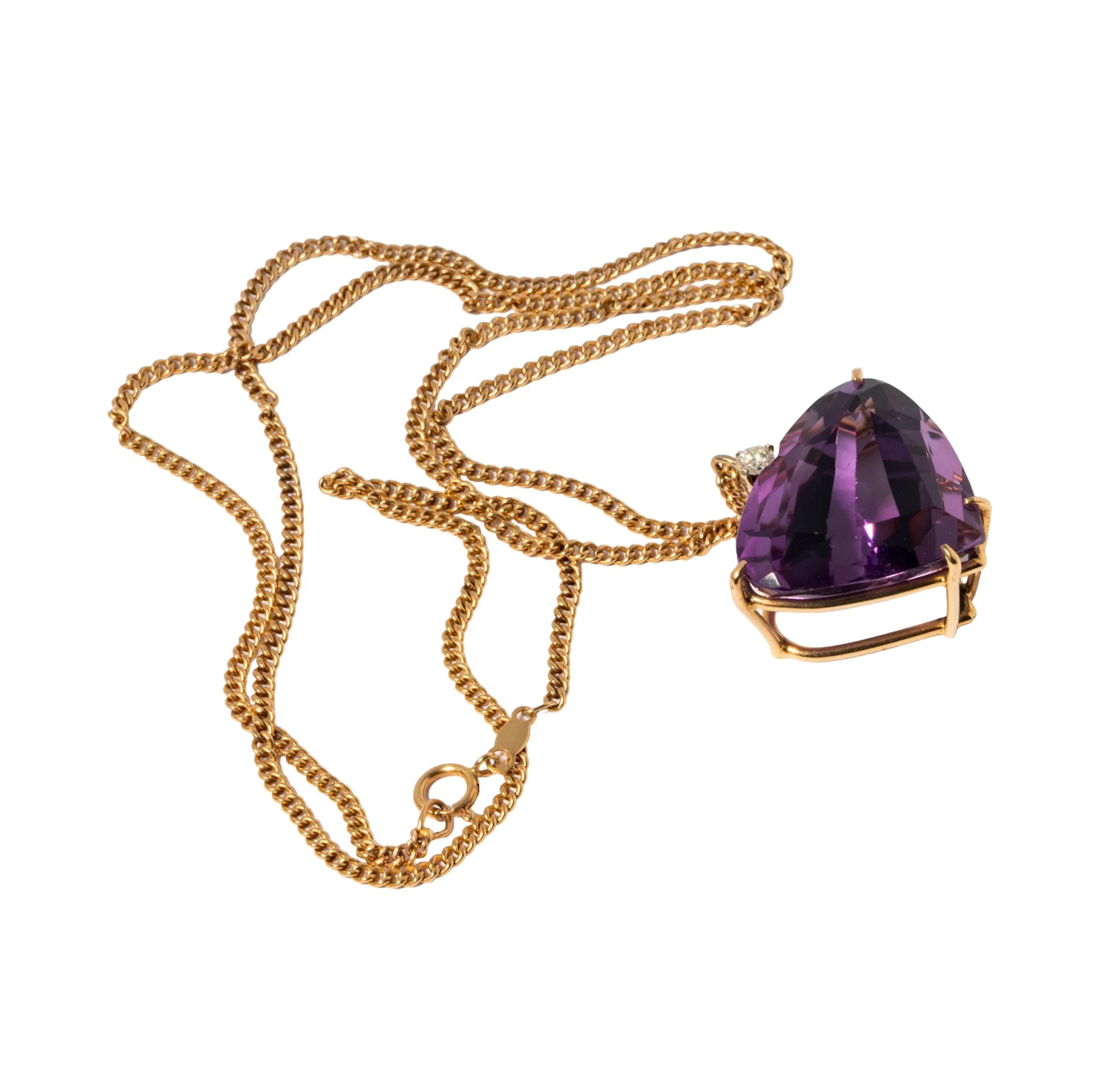 14 Karat Yellow Gold Diamond and Amethyst Necklace