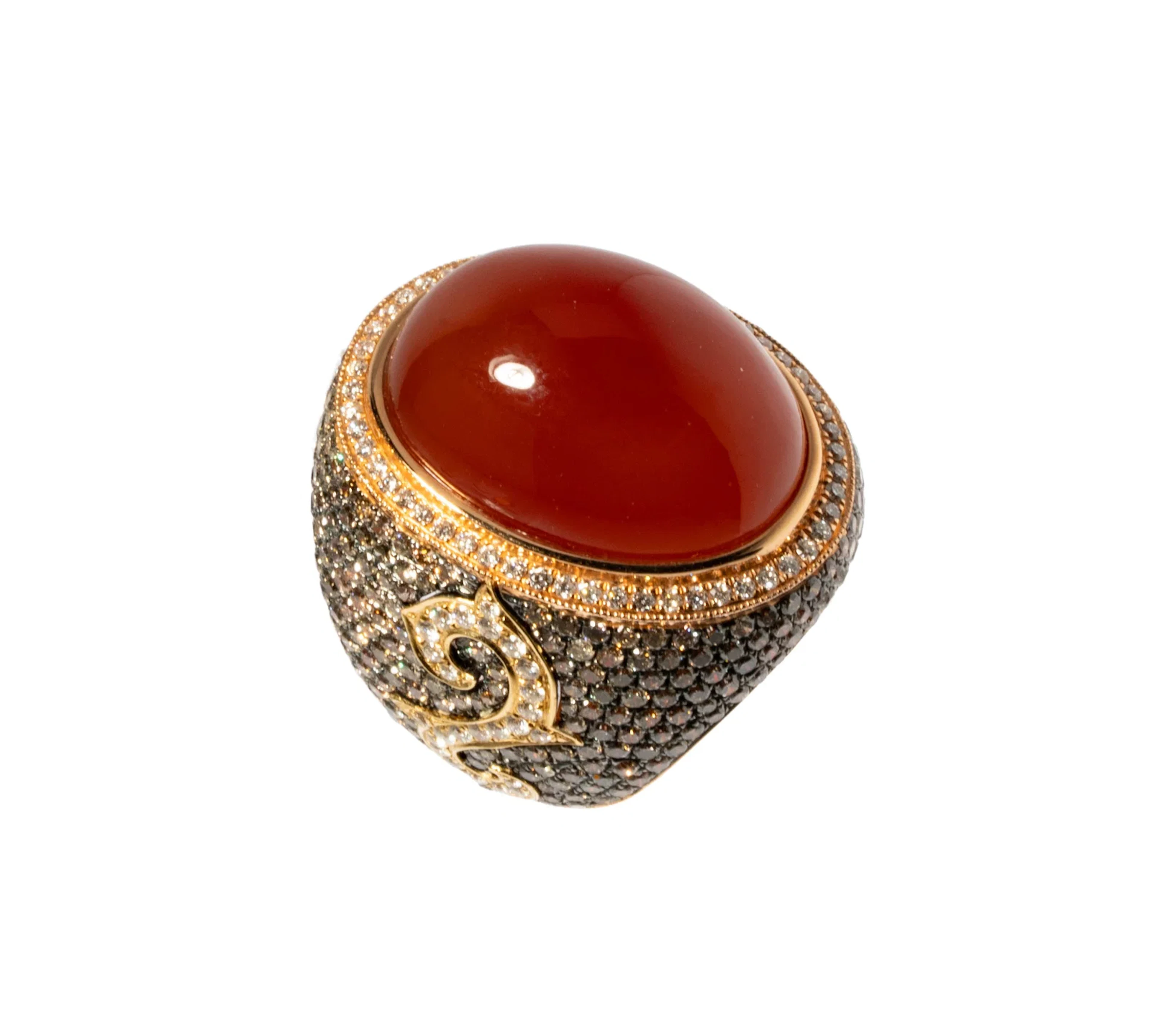 18 Karat Rose Gold, Diamond and Carnelian Ring