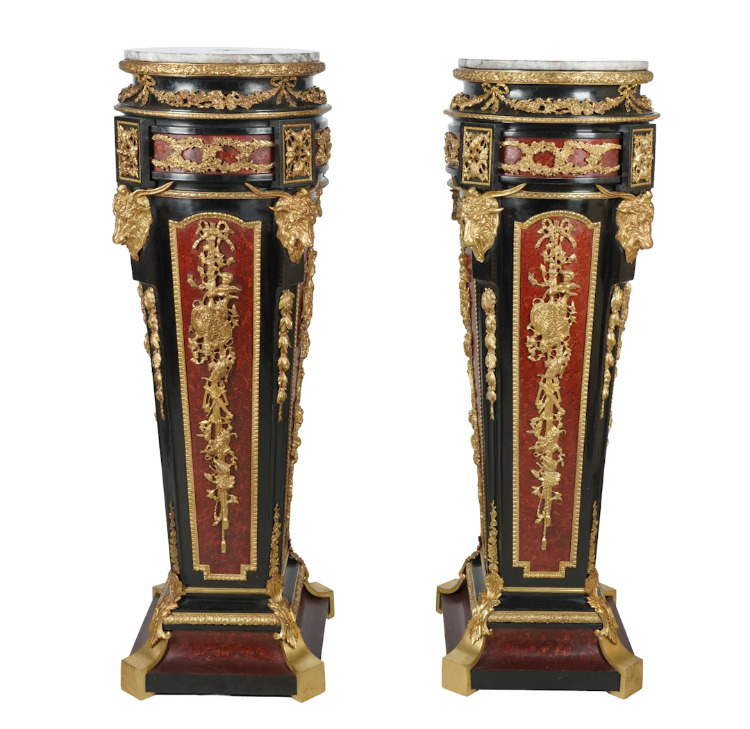 A Pair of French Louis XV-Style Marble Top Pedestals