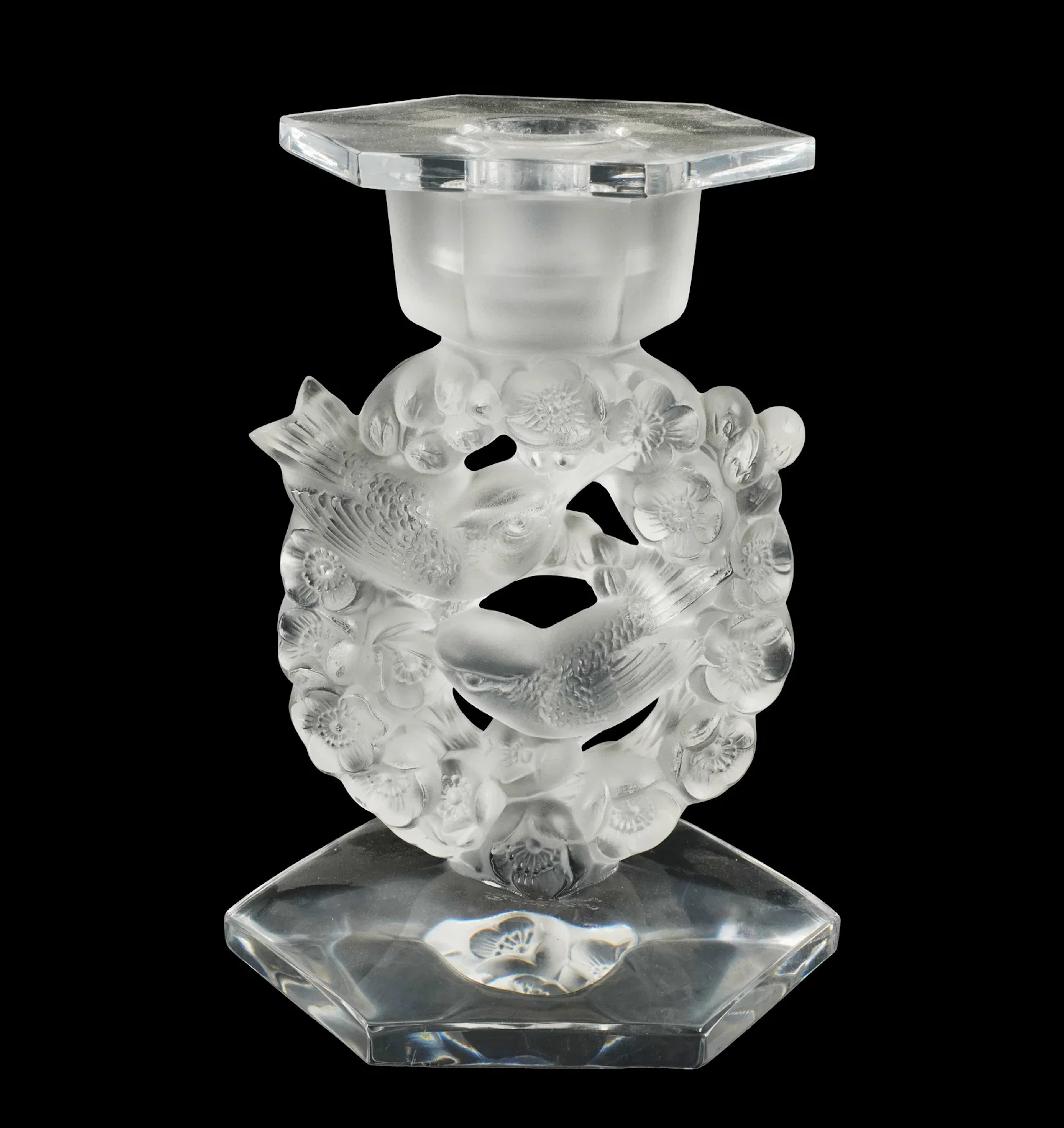 A Lalique Mesanges Crystal Candlestick