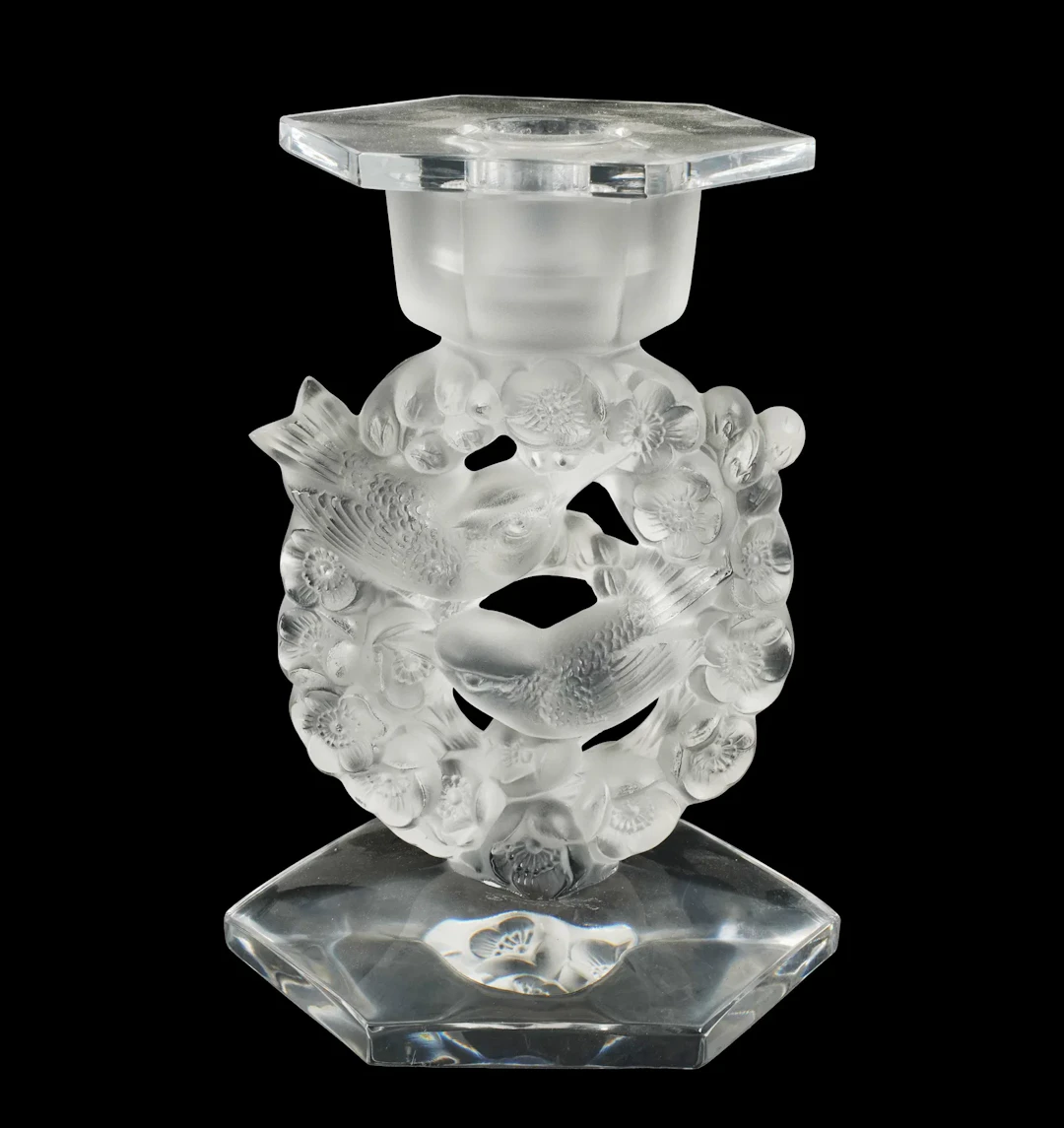 A Lalique Mesanges Crystal Candlestick