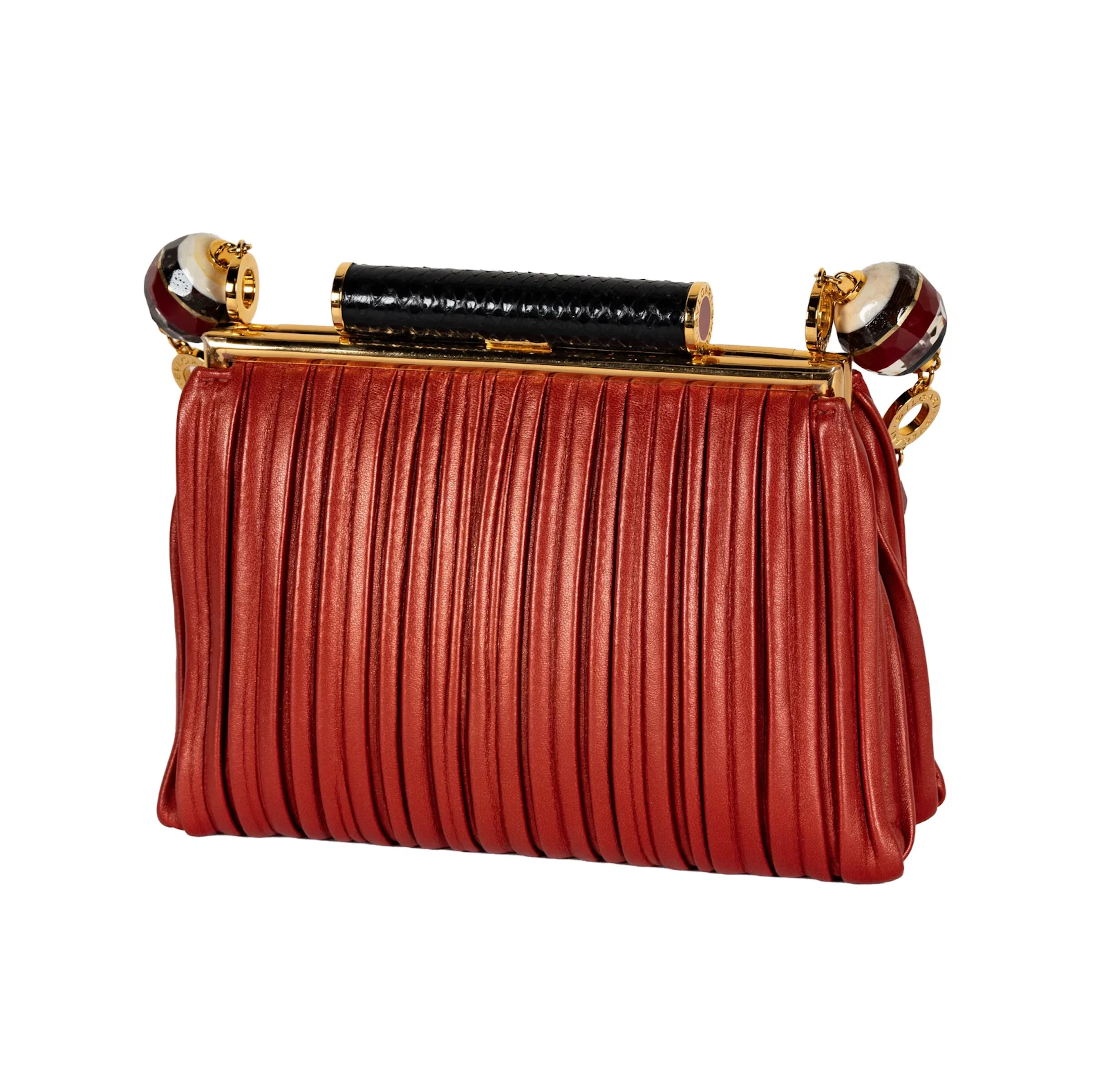 Bulgari Pleated Red Leather Bag