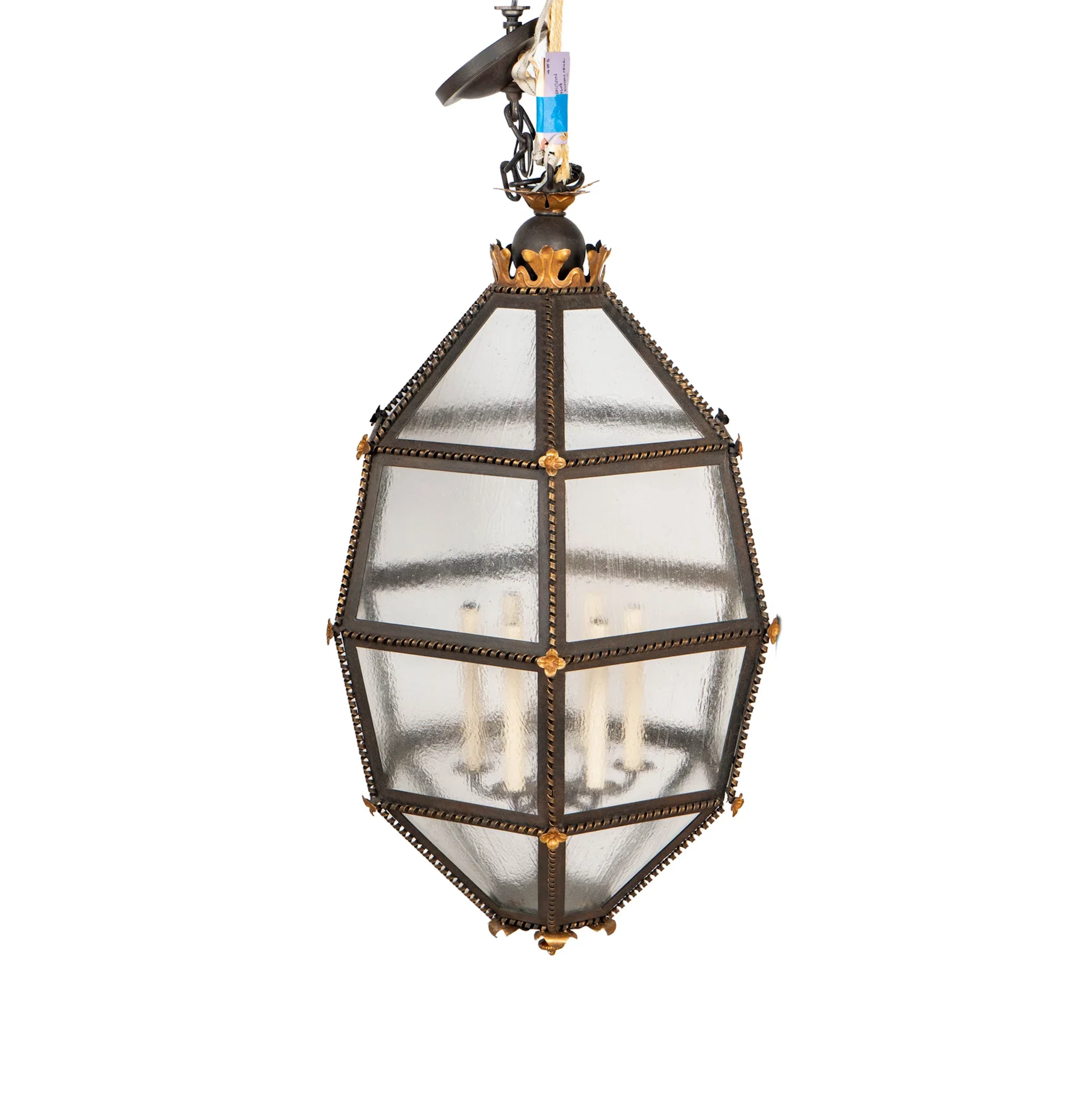 A Metal and Glass Hanging Lantern Fixture