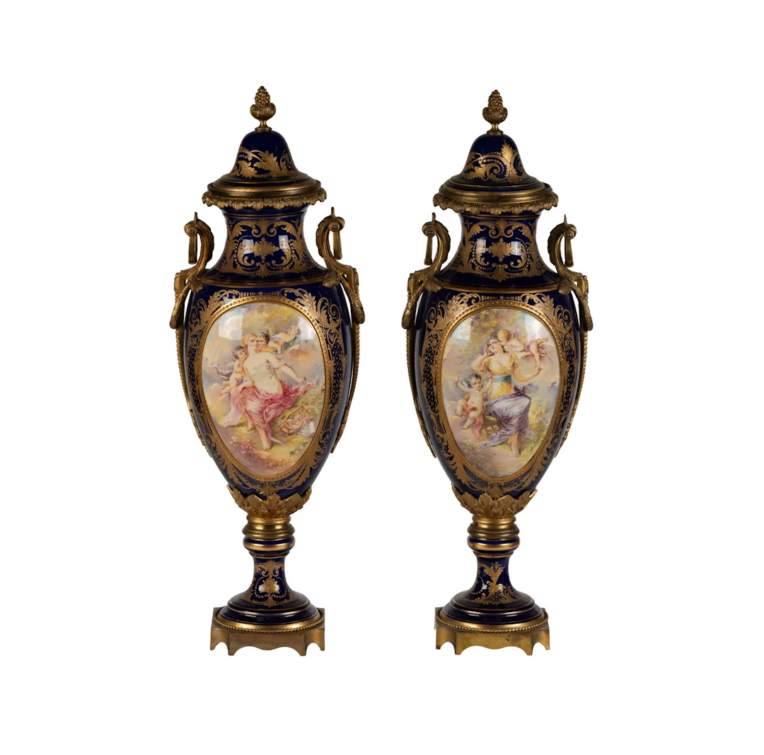 A Pair of Large Sevres Style Urns