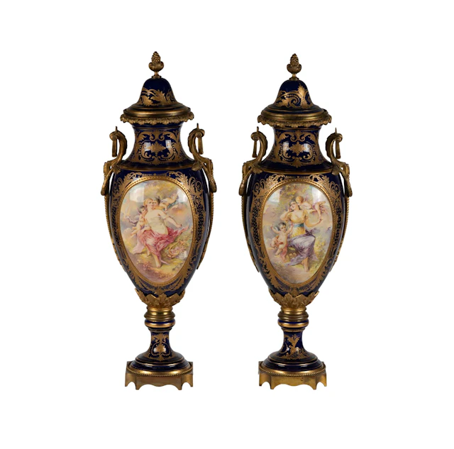 A Pair of Large Sevres Style Urns