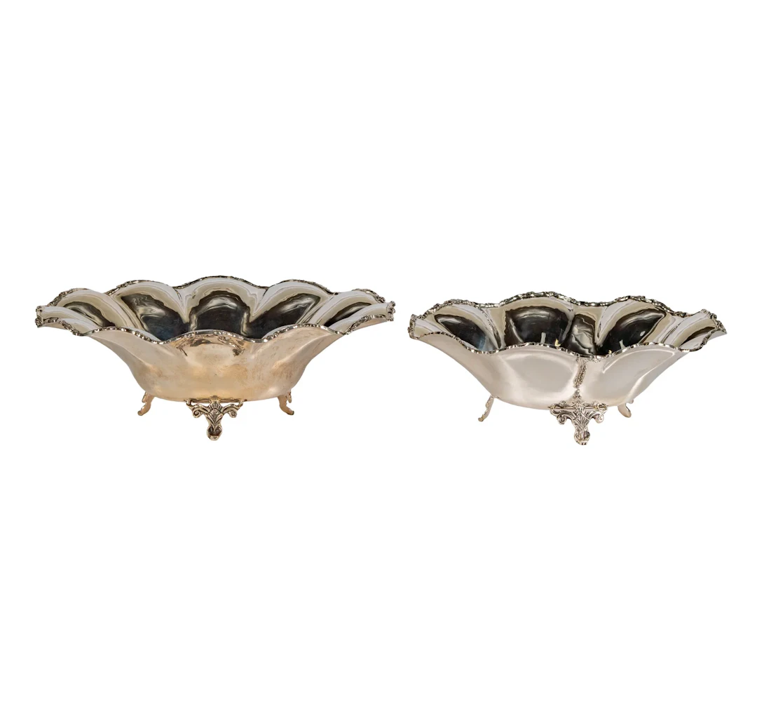 Two Mexican Sterling Silver Scalloped Center Bowls