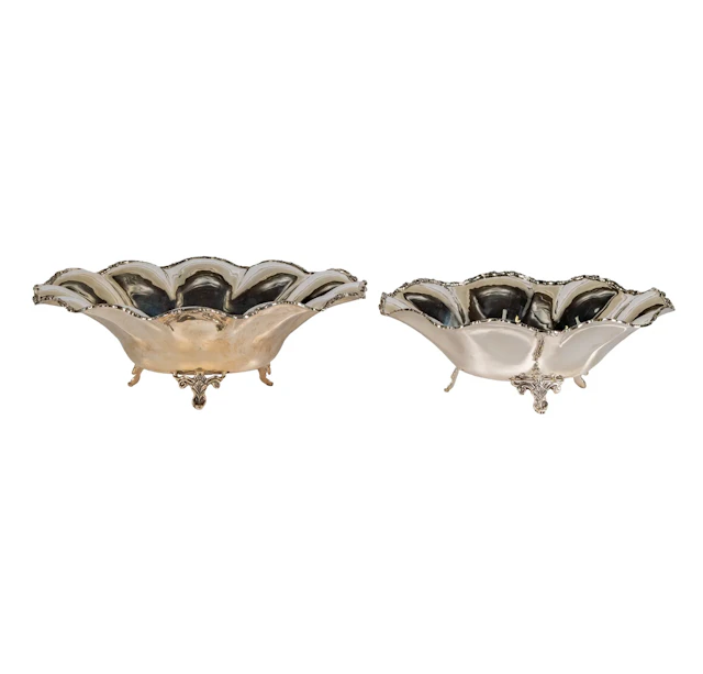 Two Mexican Sterling Silver Scalloped Center Bowls