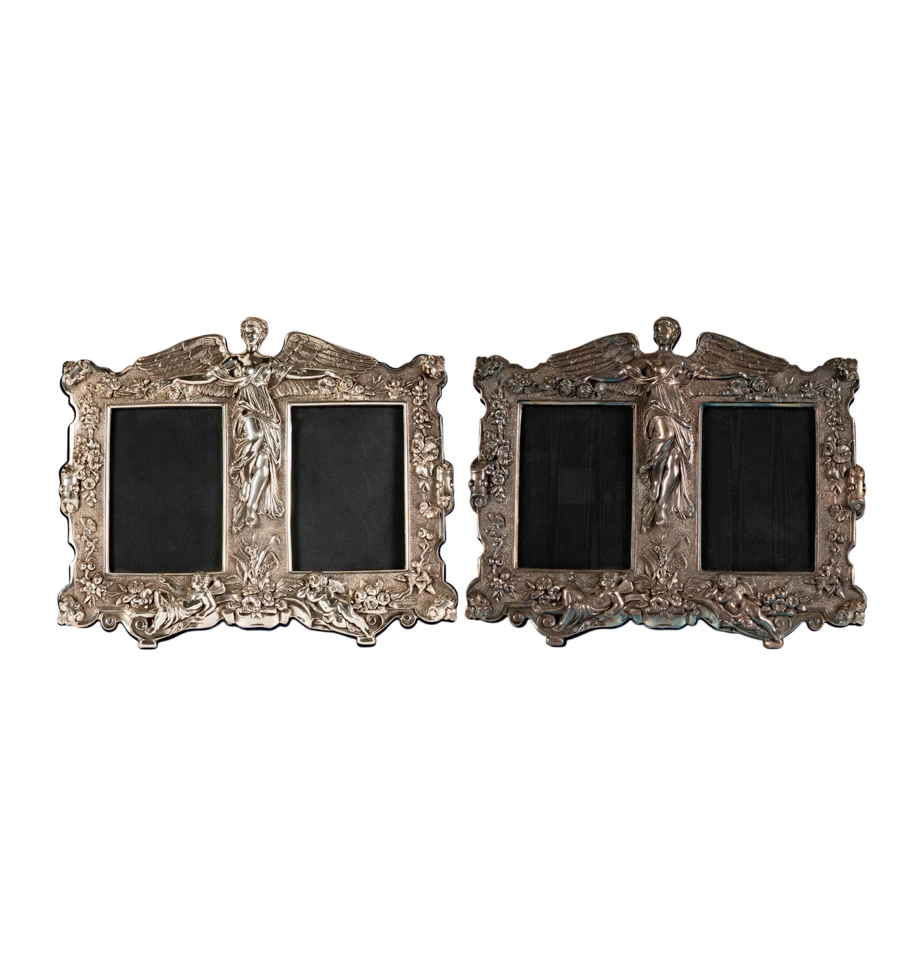 Two Sterling Silver Cherub Motif Picture Frames