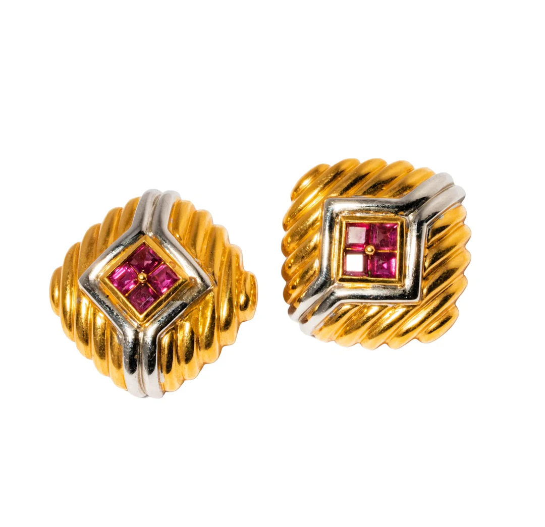 18-Karat Yellow and White Gold Ruby Dome Clip Earrings