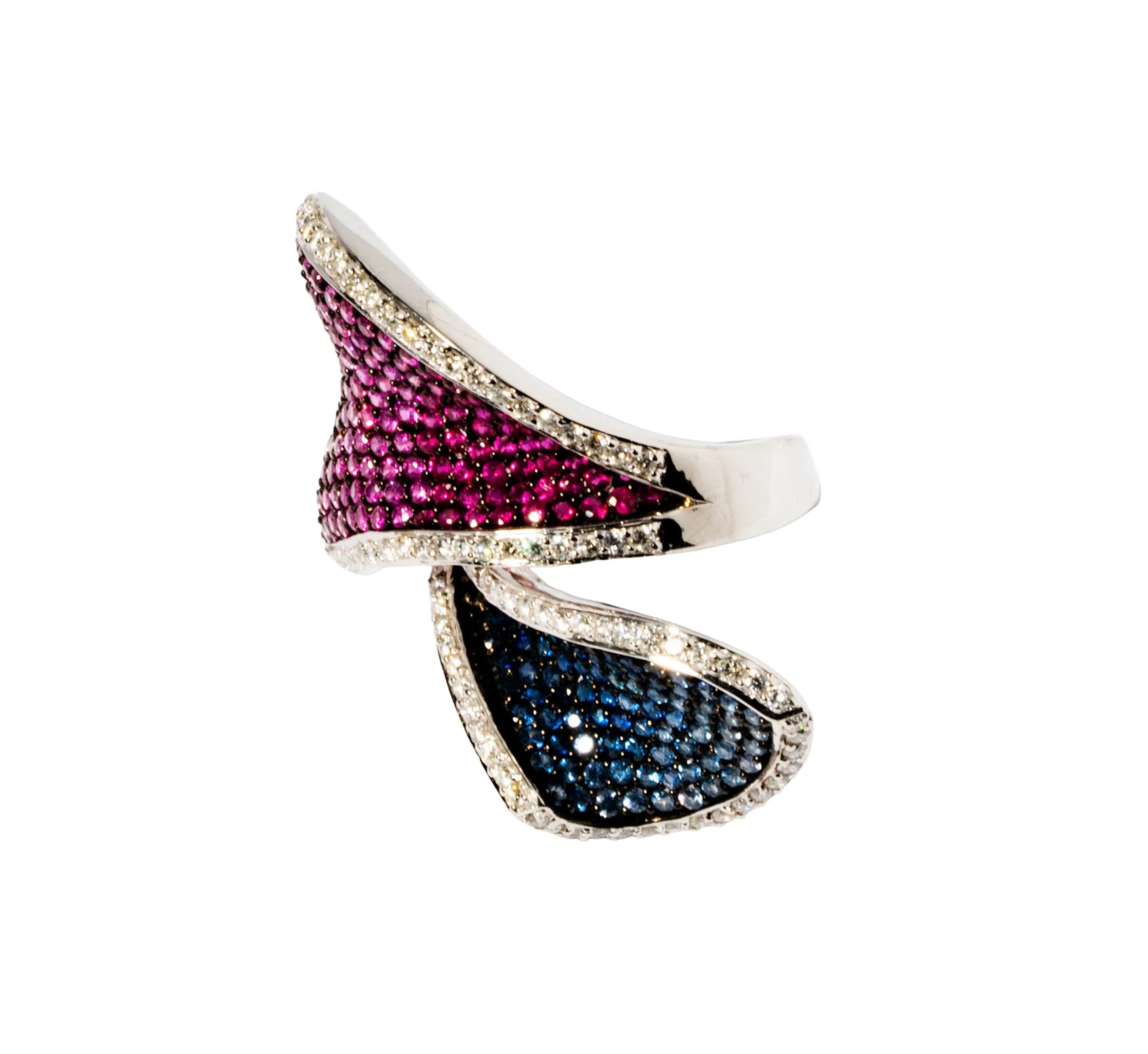 18 Karat White Gold Diamond and Multi-colored Sapphire Ring