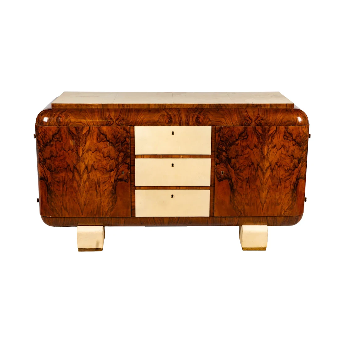 A Vintage Art Deco Burlwood Sideboard