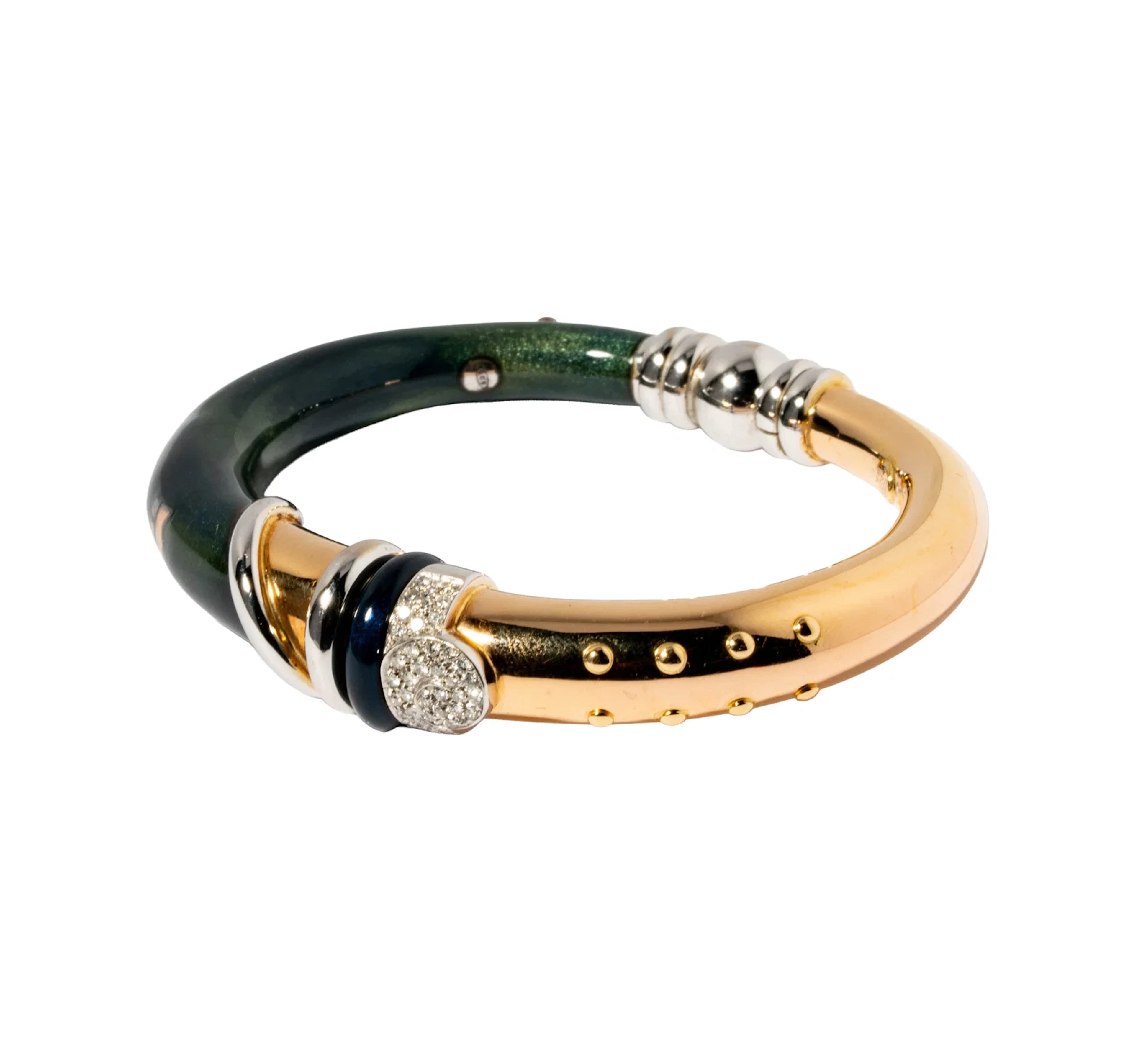 Nouvelle Bague 18 Karat Gold and Sterling Silver, Diamond, Enameled Bracelet