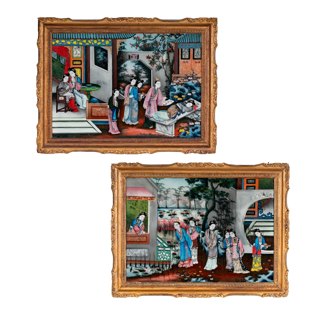 A Pair of Chinese Export Reverse Paintings on Glass