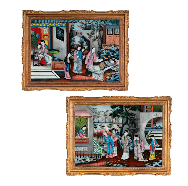 A Pair of Chinese Export Reverse Paintings on Glass