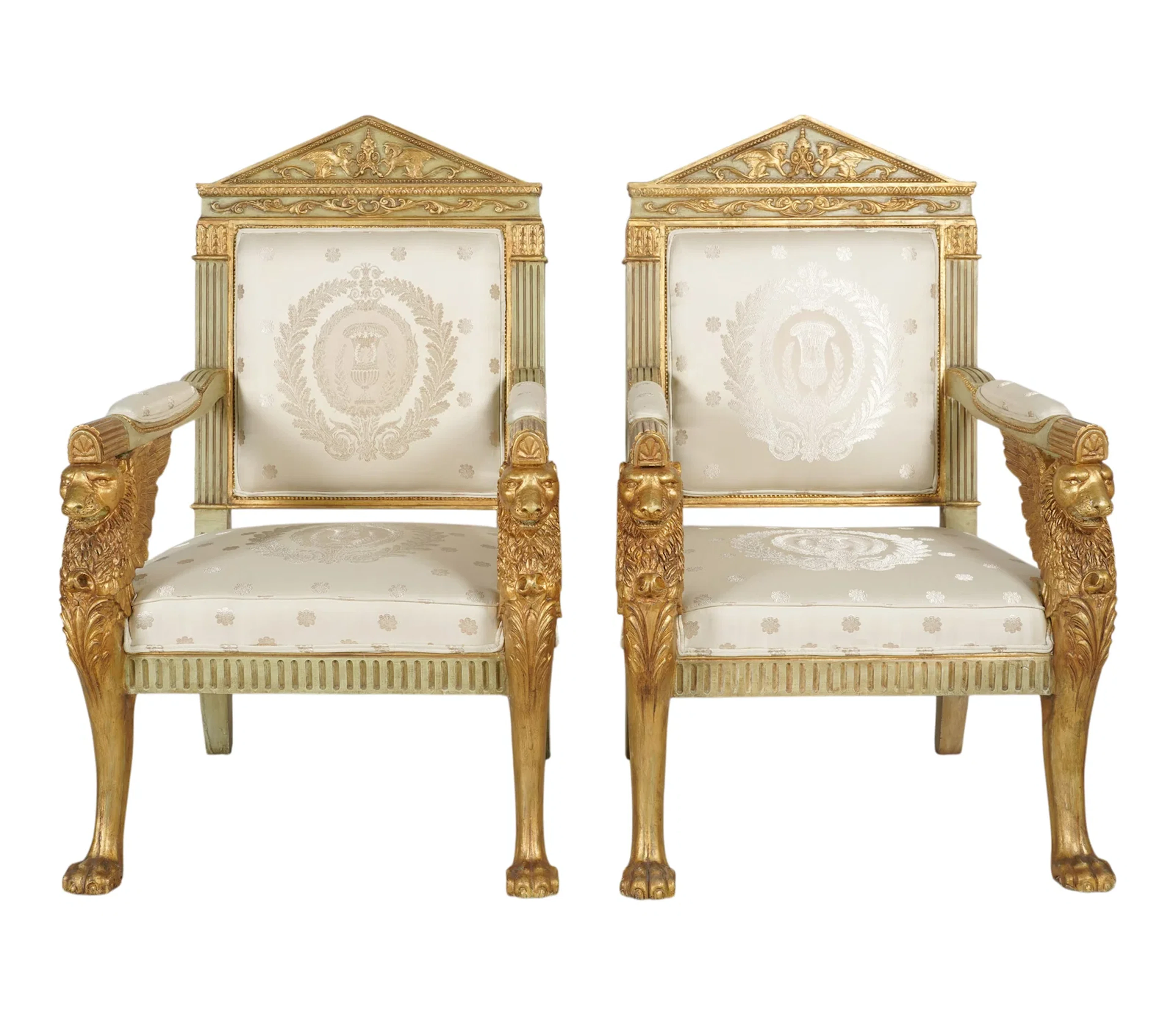 A Pair of Neoclassical-Style Upholstered Armchairs