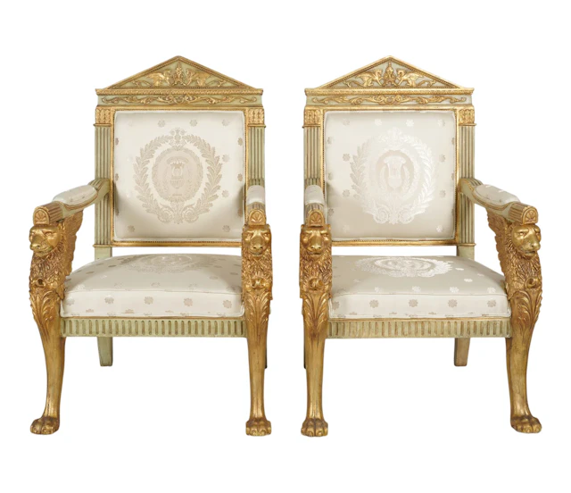 A Pair of Neoclassical-Style Upholstered Armchairs