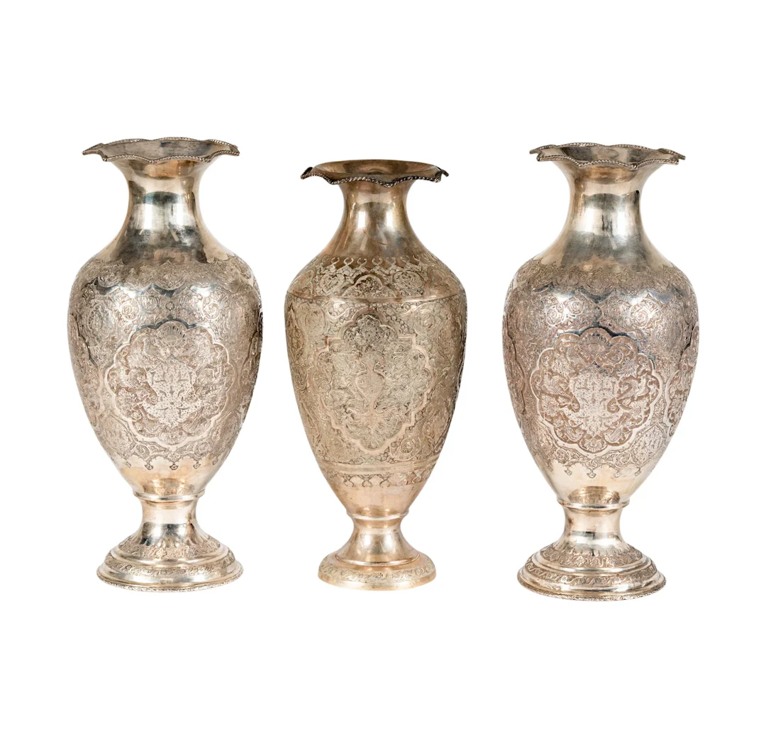 Three Persian Silver Vases