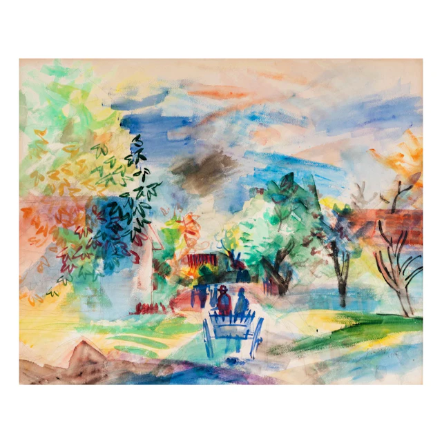 Jean Dufy, French 1888-1964, Une ruelle avec un tombereau